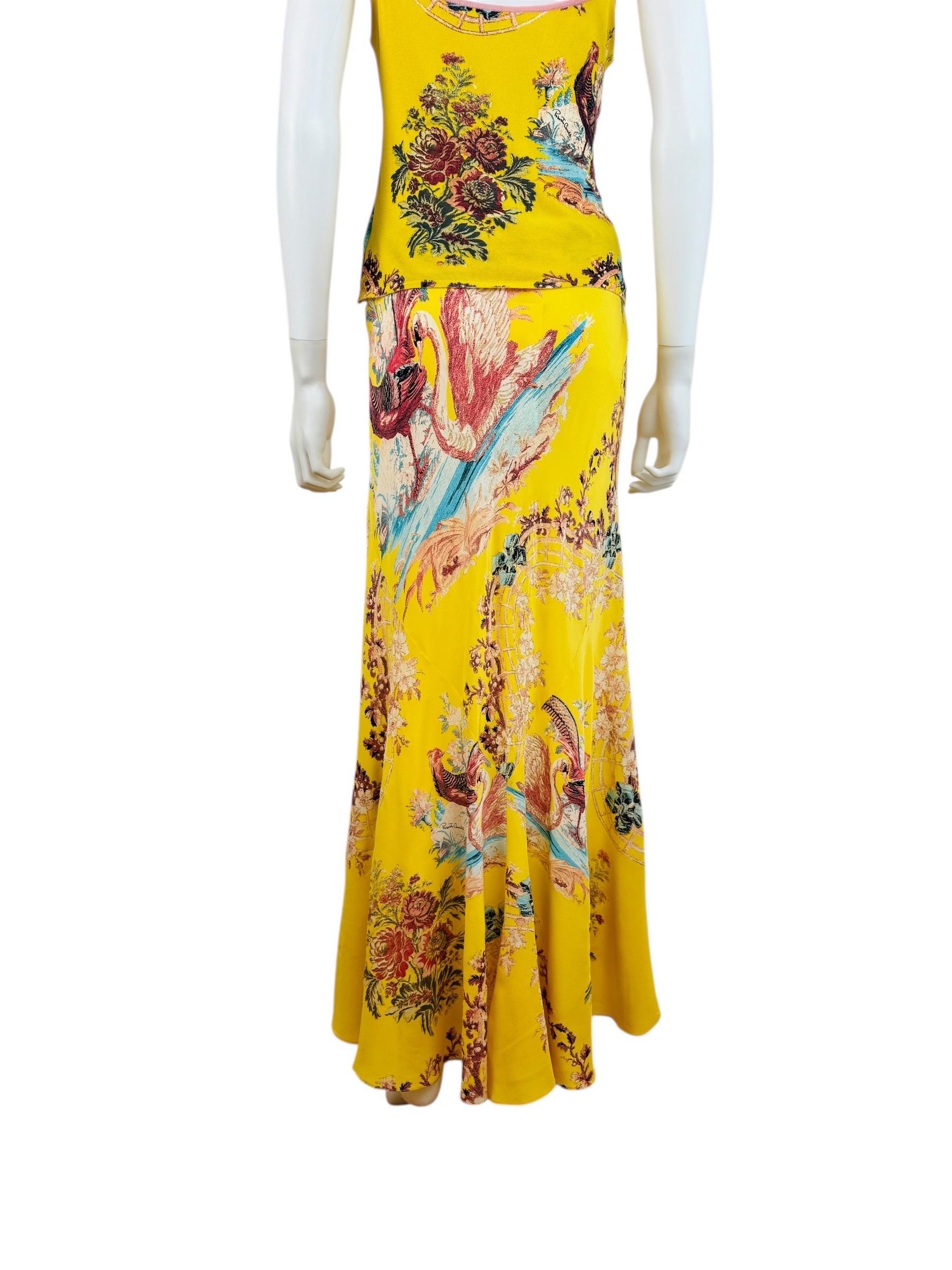 Conjunto de falda de seda con estampado floral de faisán Vintage S/S 2003 Y2K Roberto Cavalli en venta 3