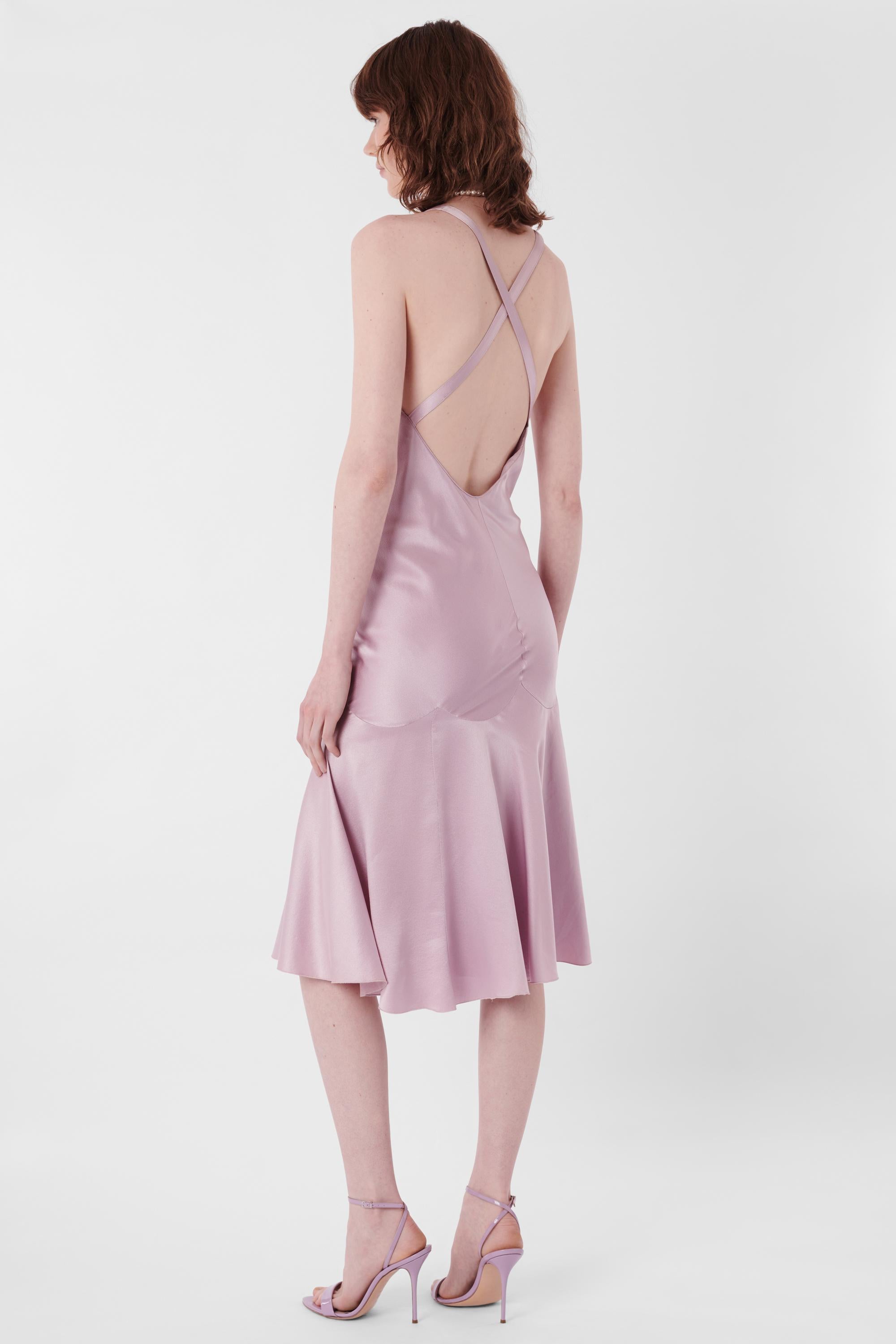 Vintage S/S 2004 Lilac Silk Midi Dress In Excellent Condition For Sale In London, GB