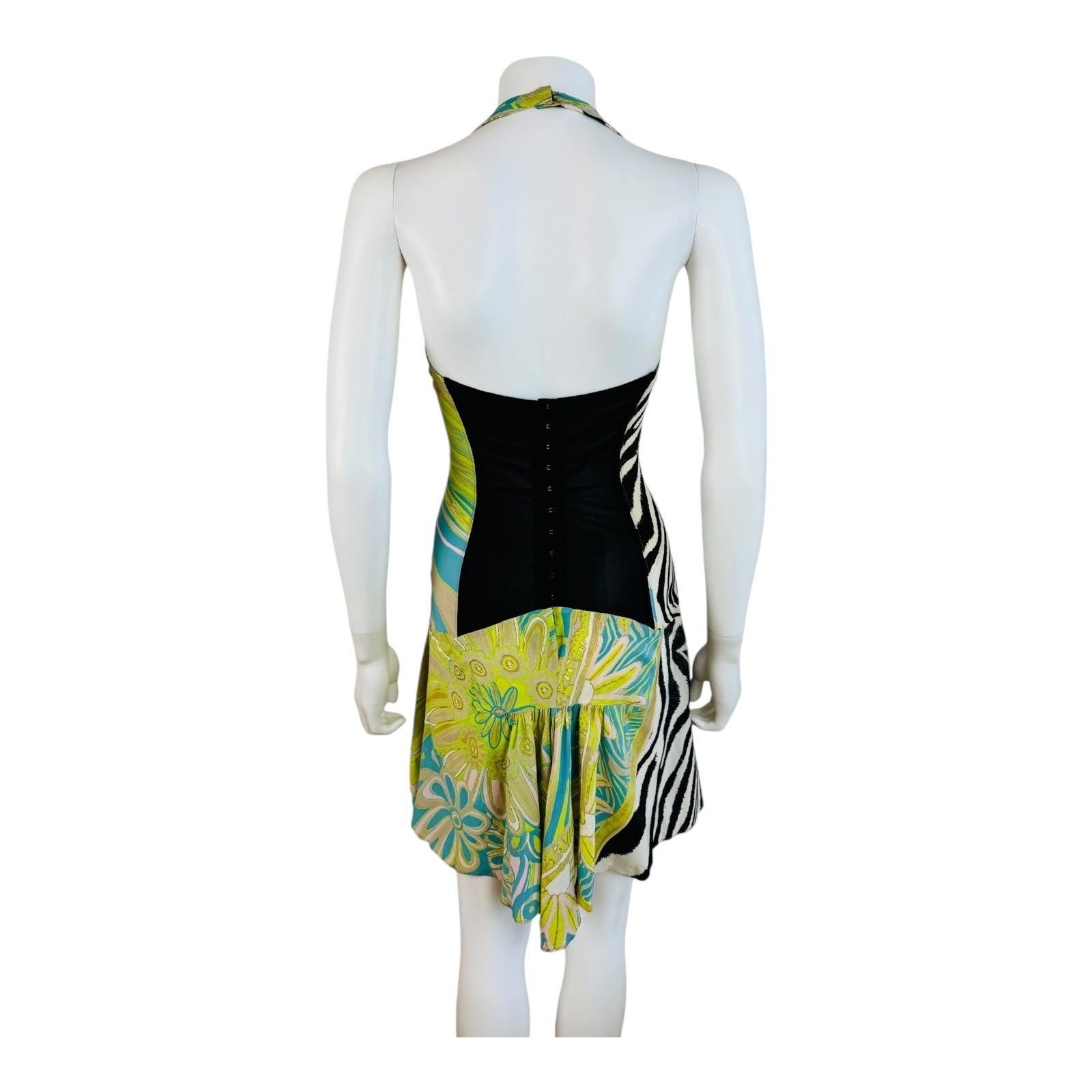 Vintage S/S 2004 Roberto Cavalli Corset Lace Up Halter Mini Dress Zebra Graphic 6