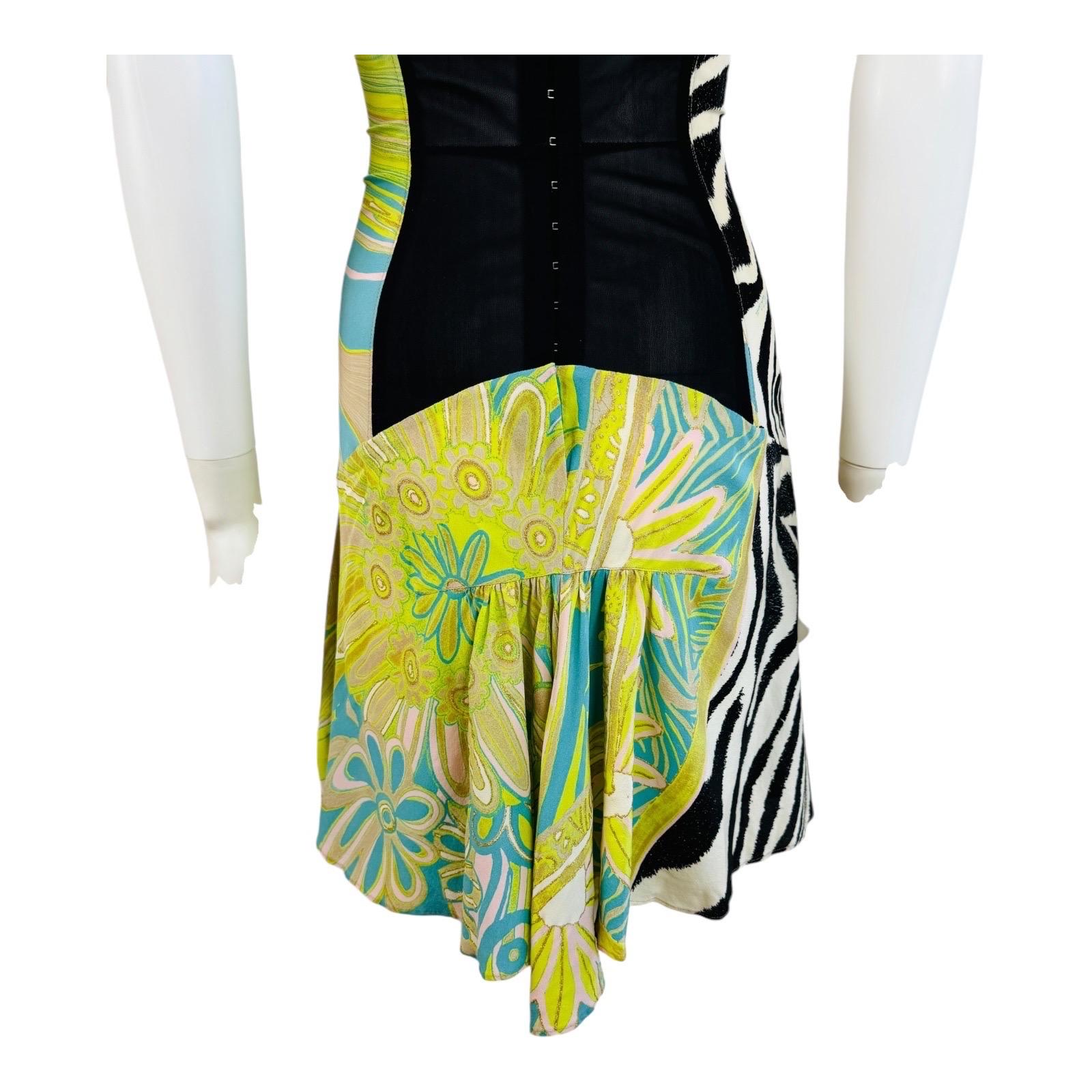 Vintage S/S 2004 Roberto Cavalli Corset Lace Up Halter Mini Dress Zebra Graphic 7