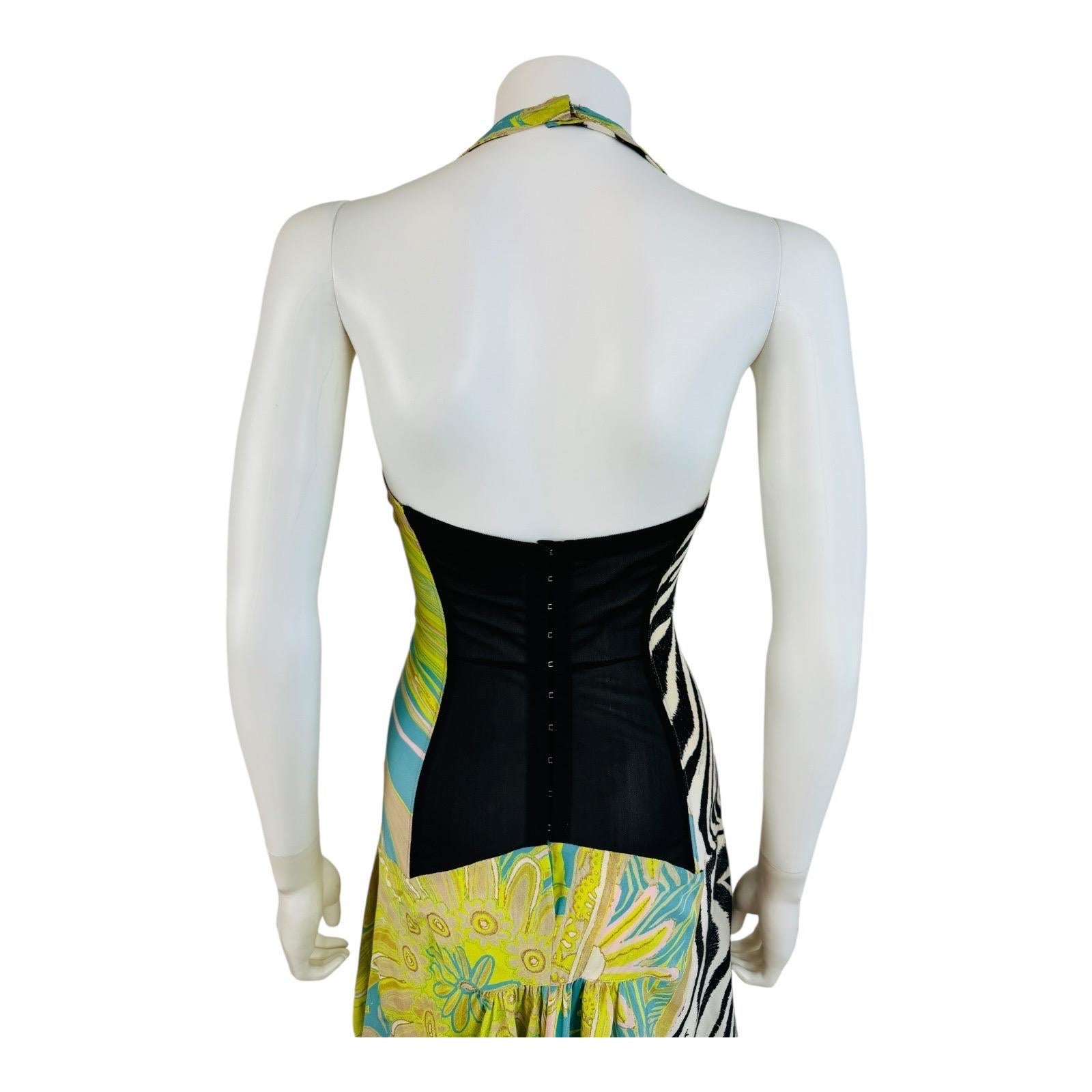 Vintage S/S 2004 Roberto Cavalli Corset Lace Up Halter Mini Dress Zebra Graphic 4