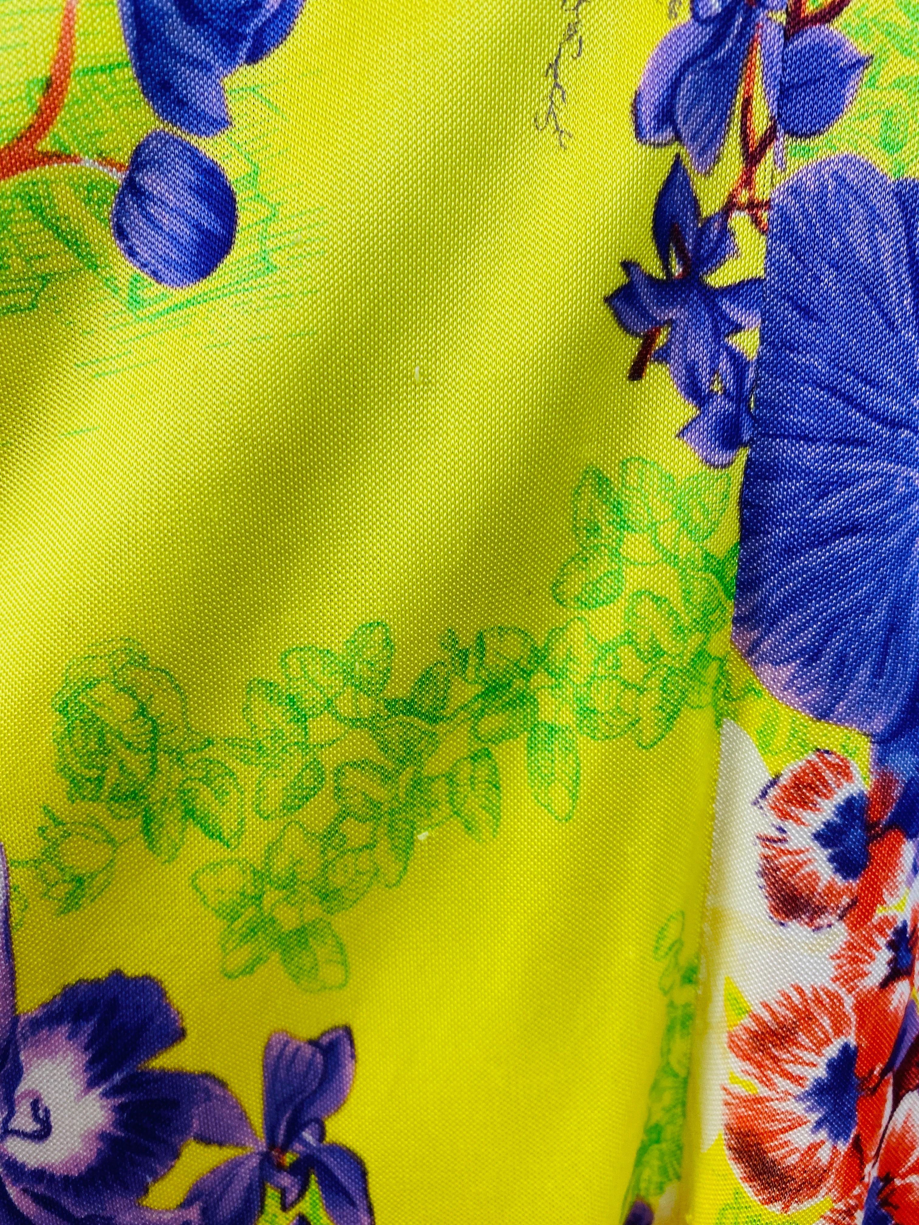 Vintage S/S 2004 Versace Dress Bright Yellow + Purple Orchid Floral Runway For Sale 13