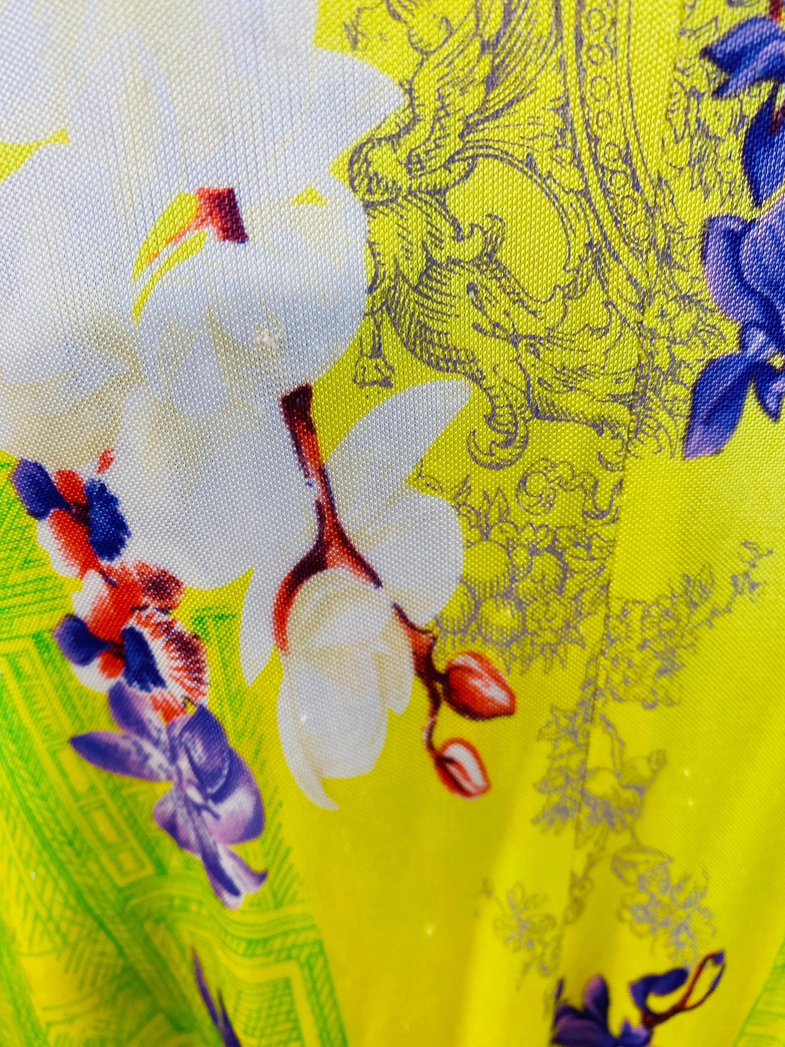 Vintage S/S 2004 Versace Dress Bright Yellow + Purple Orchid Floral Runway For Sale 15