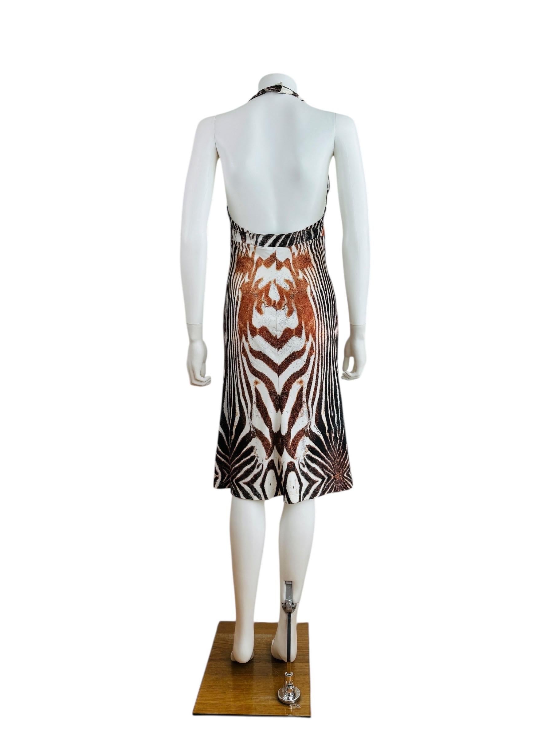 Vintage S/S 2004 Y2K Roberto Cavalli Animal Print Halter Dress Lace Up Front For Sale 5
