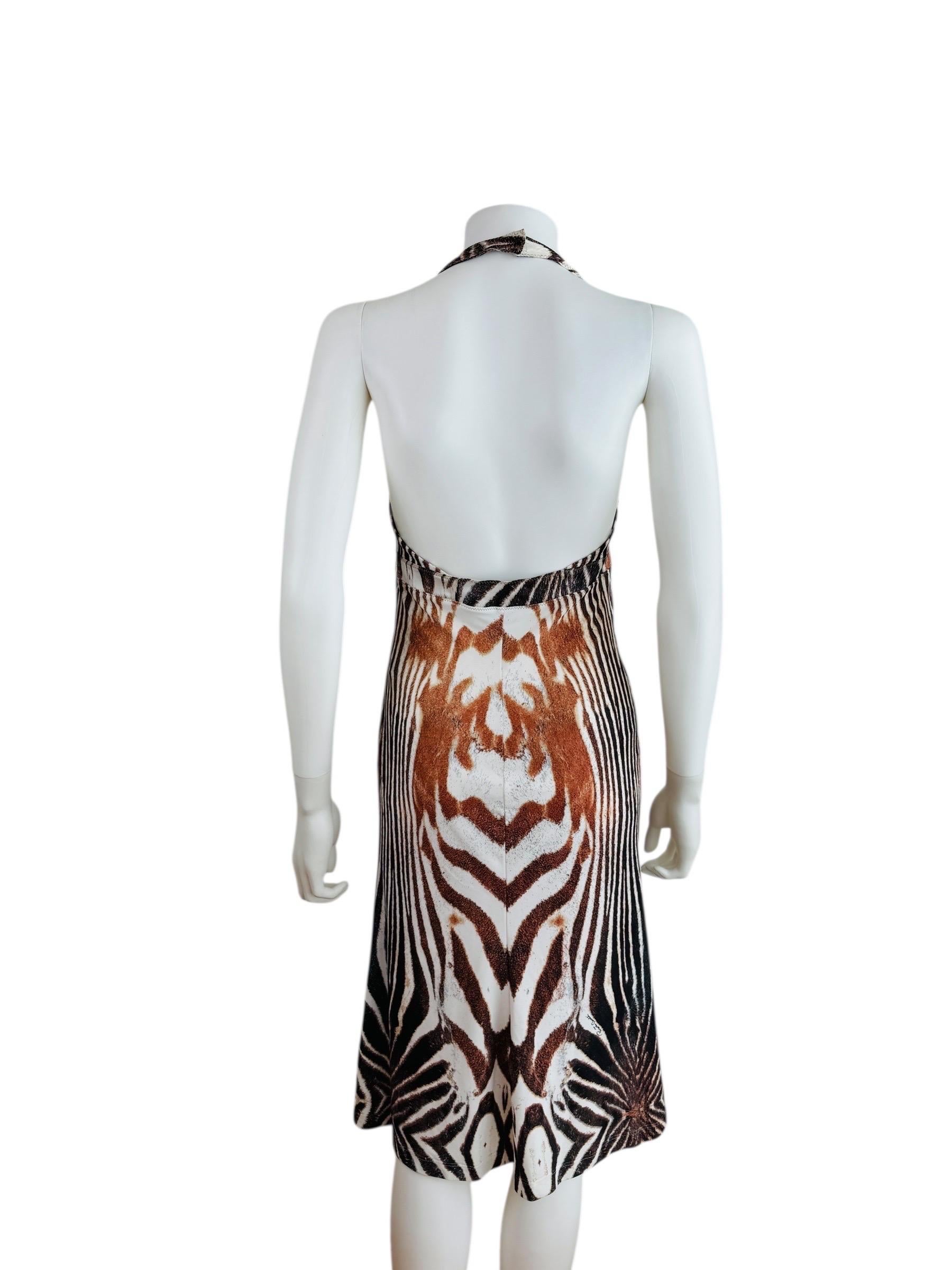 Vintage S/S 2004 Y2K Roberto Cavalli Animal Print Halter Dress Lace Up Front For Sale 6