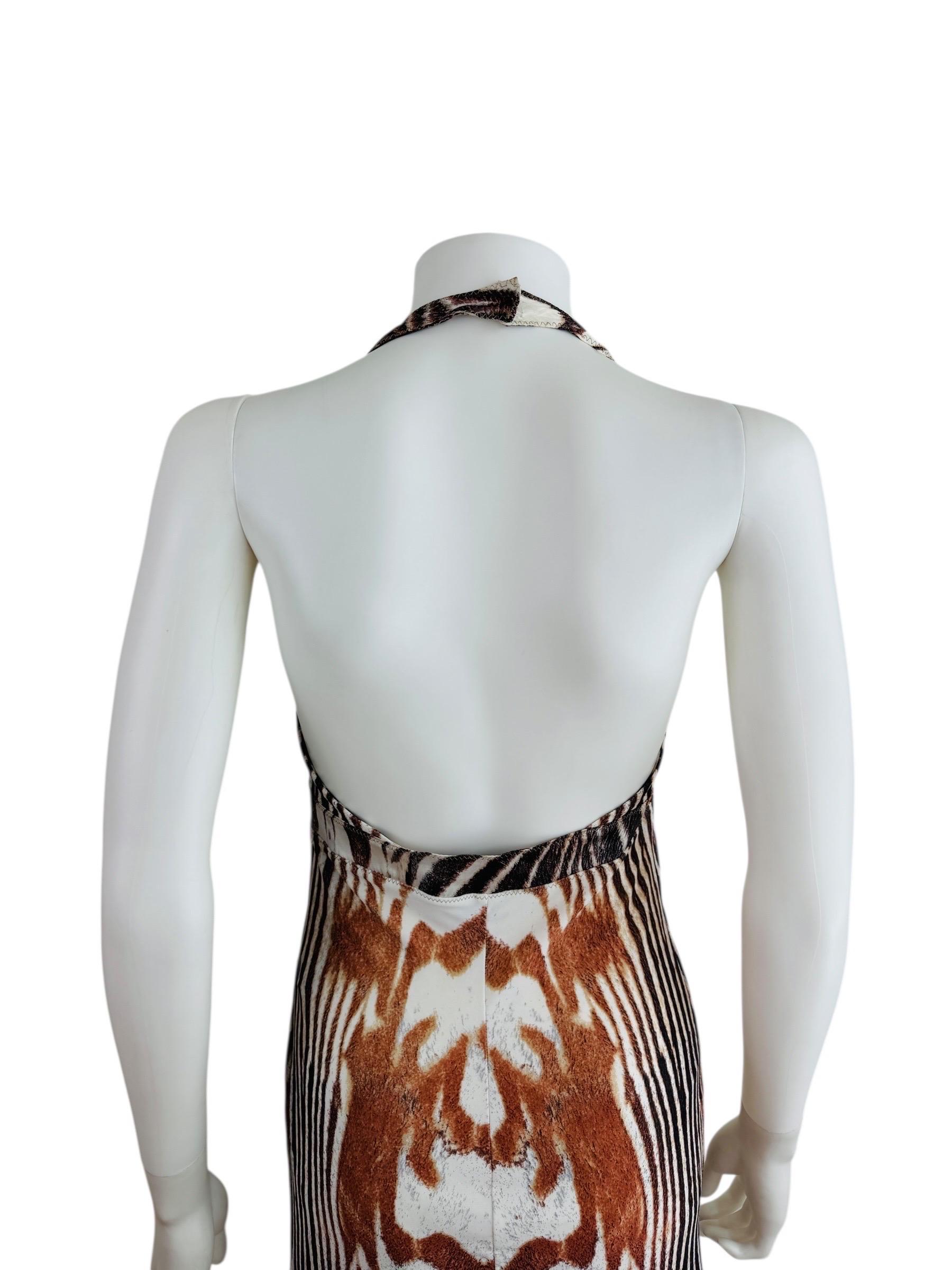 Vintage S/S 2004 Y2K Roberto Cavalli Animal Print Halter Dress Lace Up Front For Sale 7