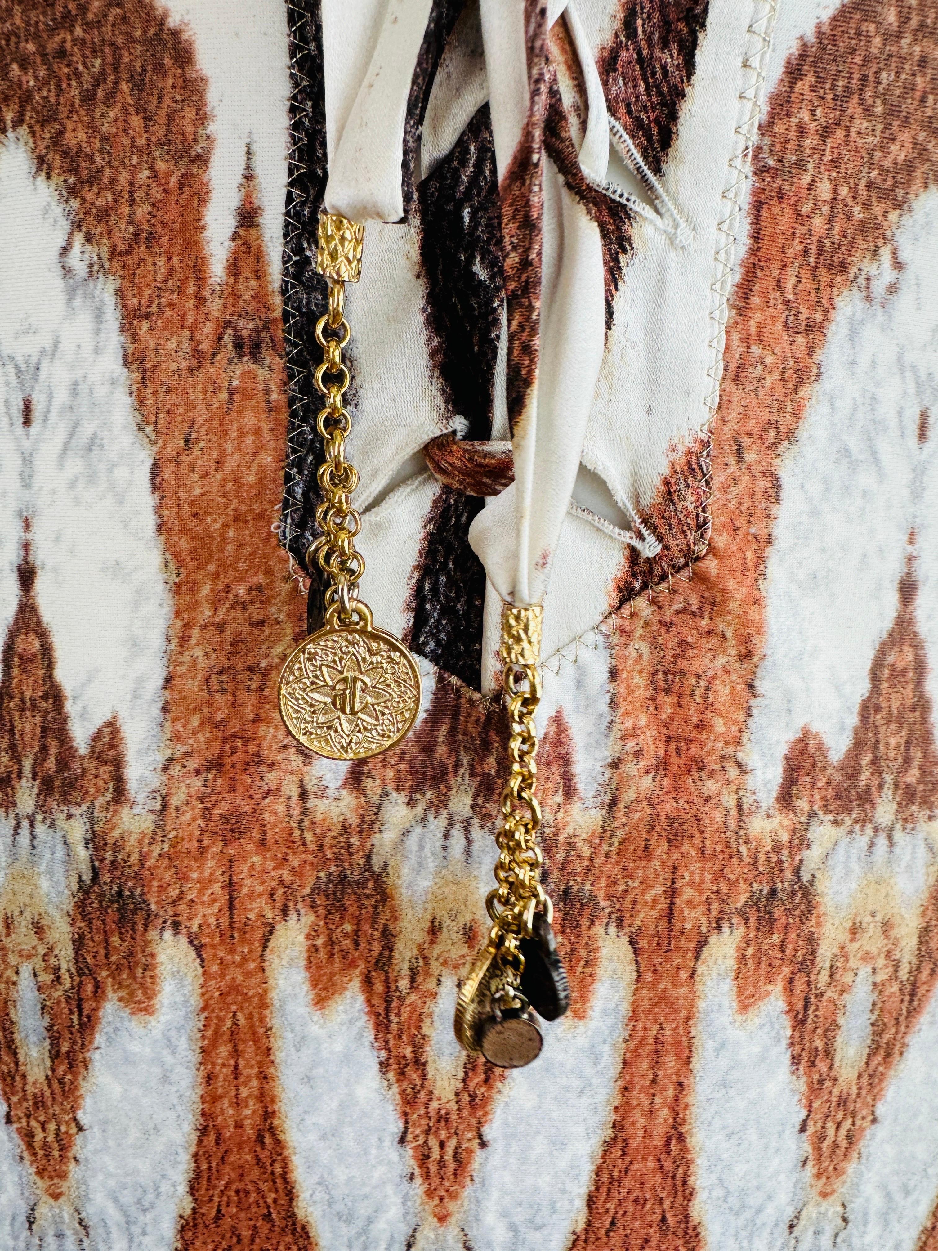 Vintage S/S 2004 Y2K Roberto Cavalli Animal Print Halter Dress Lace Up Front For Sale 1