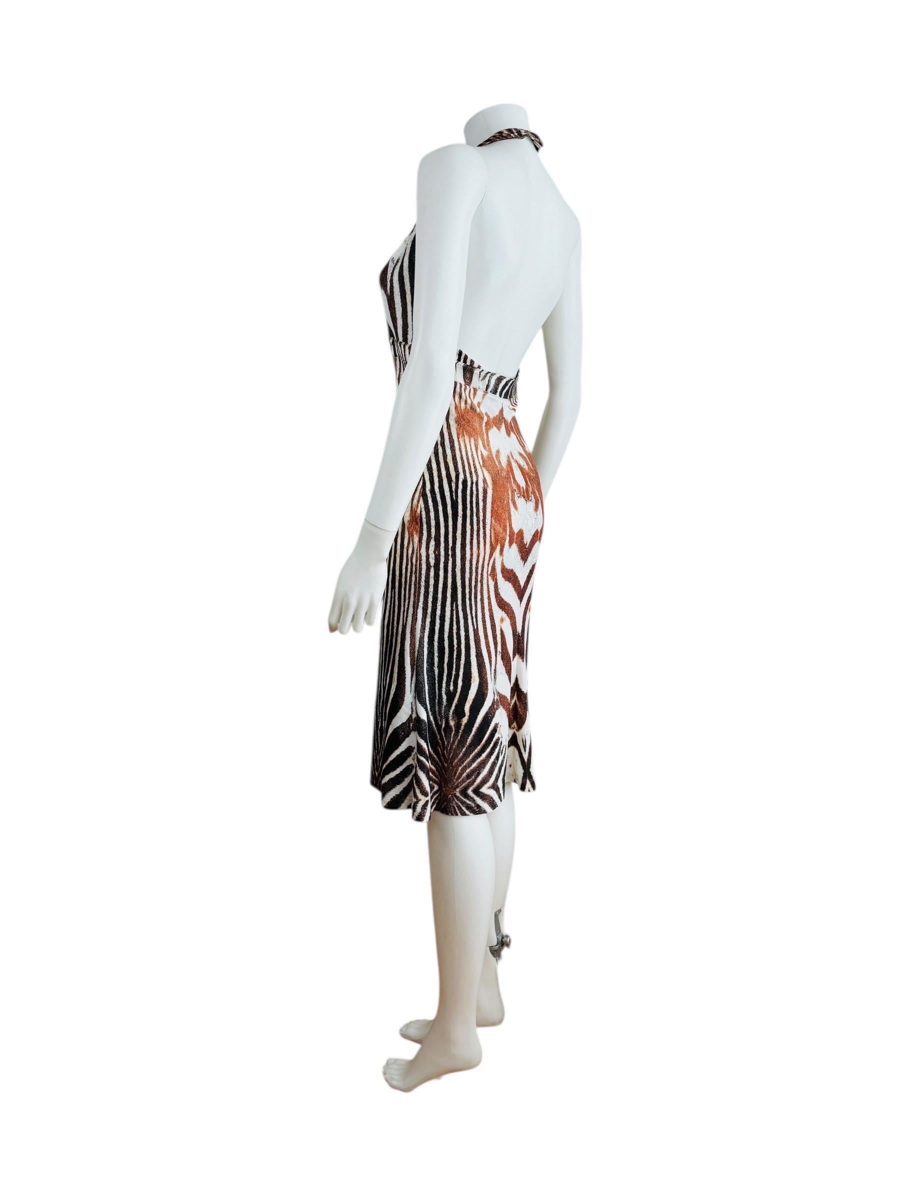 Vintage S/S 2004 Y2K Roberto Cavalli Animal Print Halter Dress Lace Up Front For Sale 4