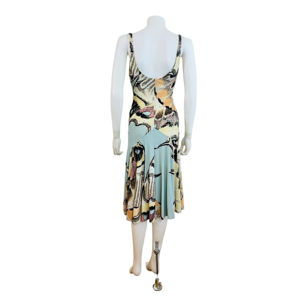 Vintage S/S 2004 Y2K Roberto Cavalli Butterfly Animal Print Midi Dress Feathers For Sale 9