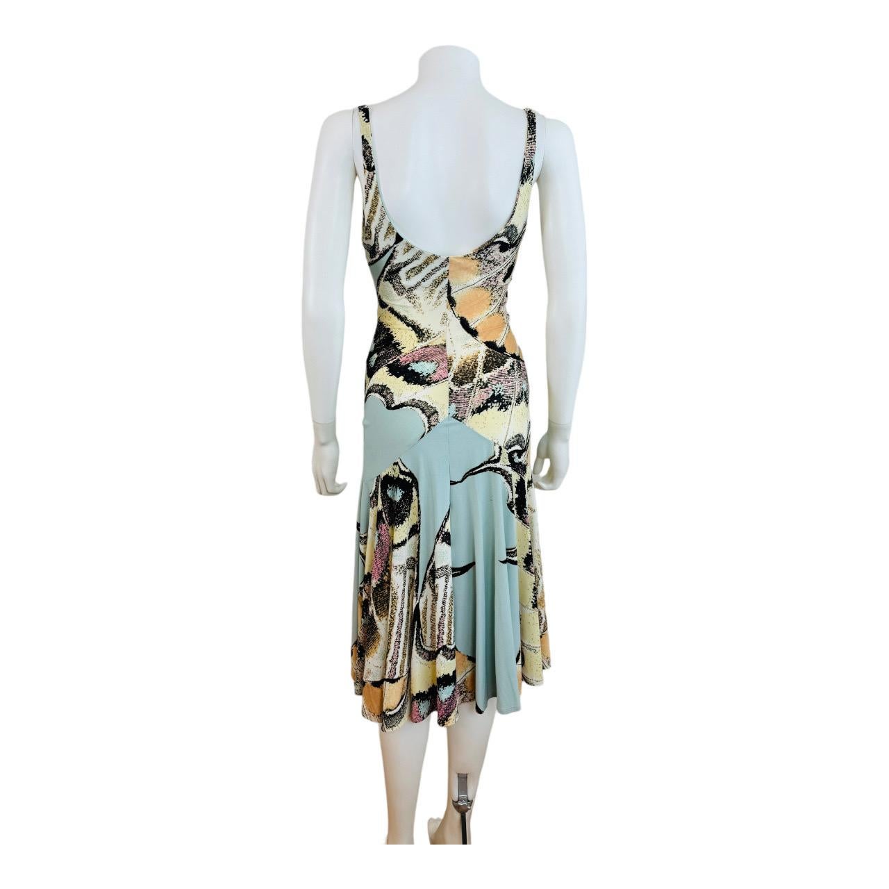 Vintage S/S 2004 Y2K Roberto Cavalli Butterfly Animal Print Midi Dress Feathers For Sale 10