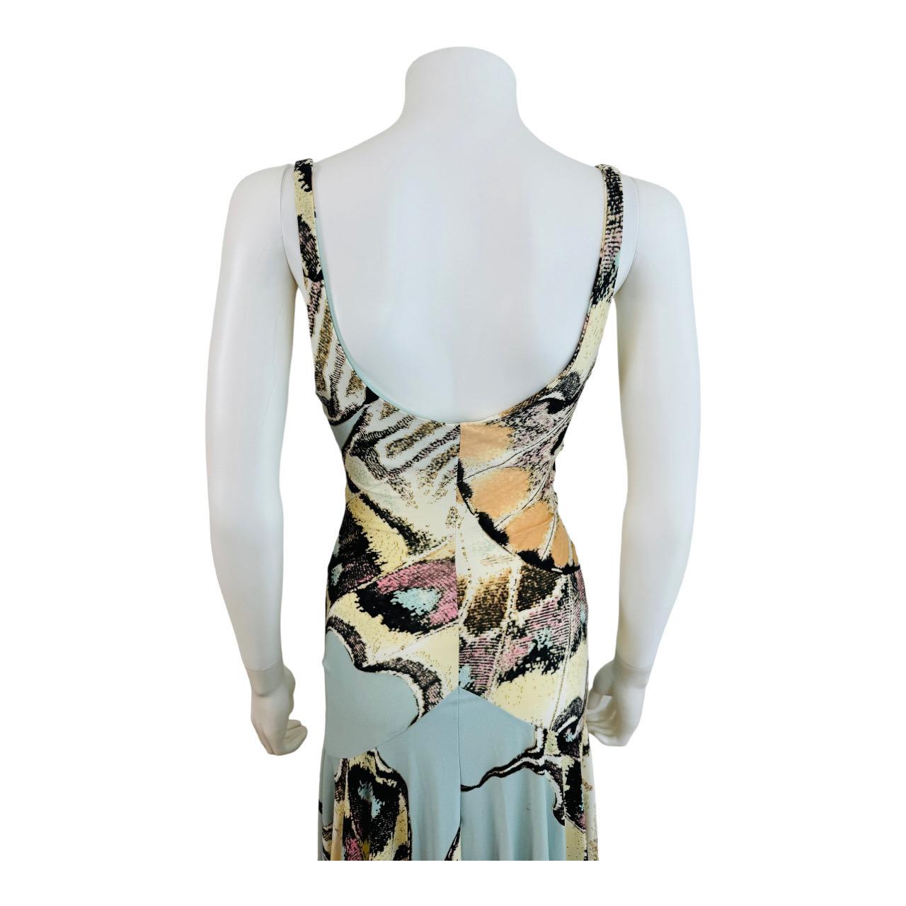 Vintage S/S 2004 Y2K Roberto Cavalli Butterfly Animal Print Midi Dress Feathers For Sale 11