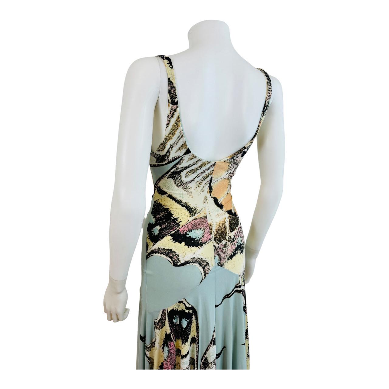 Vintage S/S 2004 Y2K Roberto Cavalli Butterfly Animal Print Midi Dress Feathers For Sale 12