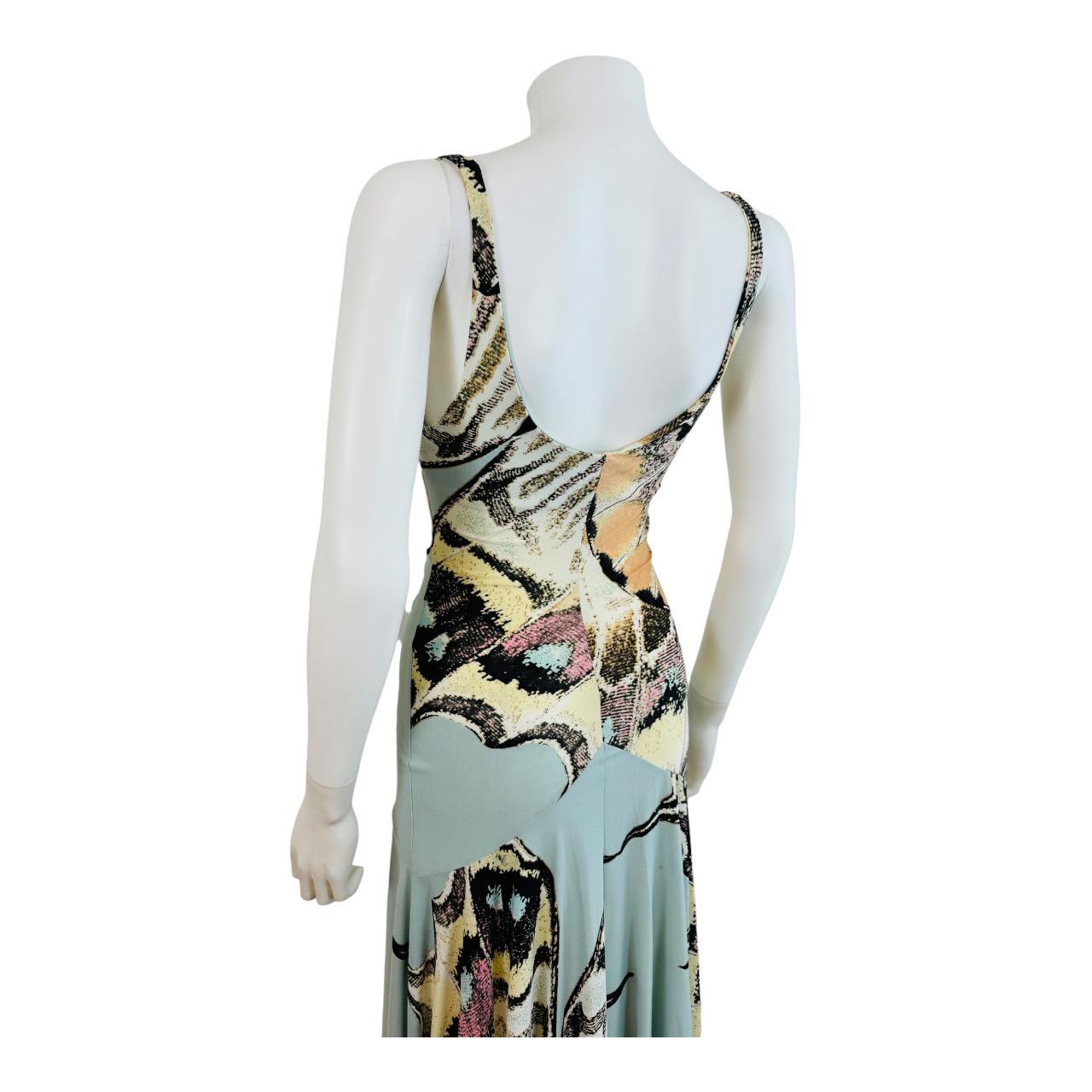 Vintage S/S 2004 Y2K Roberto Cavalli Butterfly Animal Print Midi Dress Feathers 11