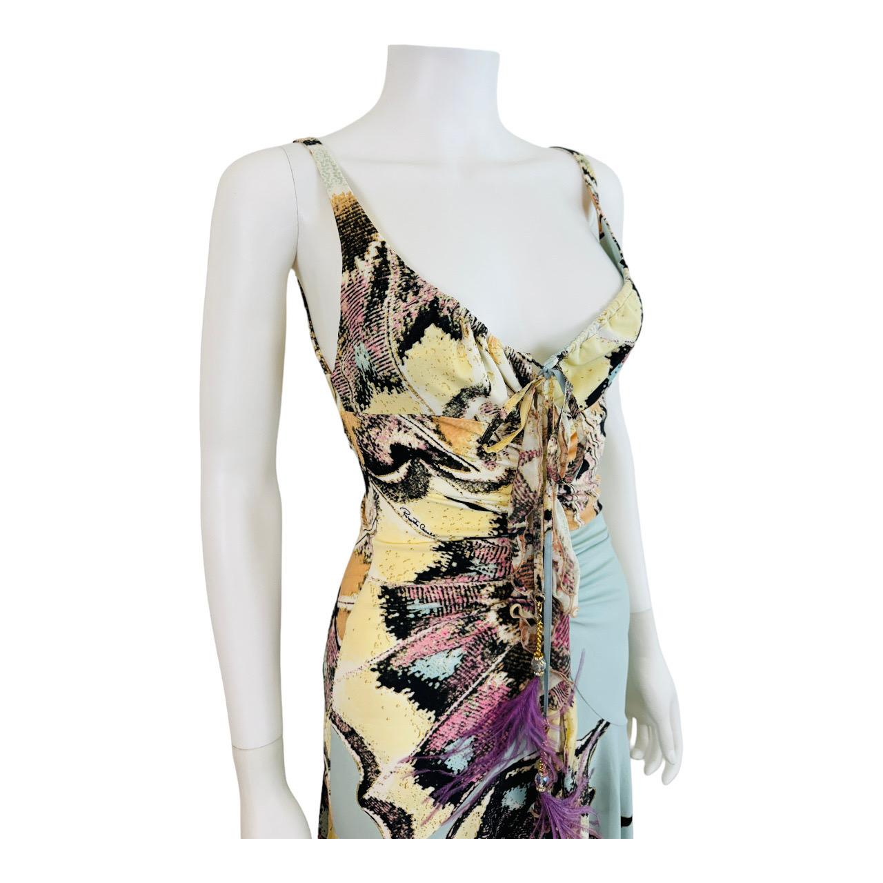 Vintage S/S 2004 Y2K Roberto Cavalli Butterfly Animal Print Midi Dress Feathers 1
