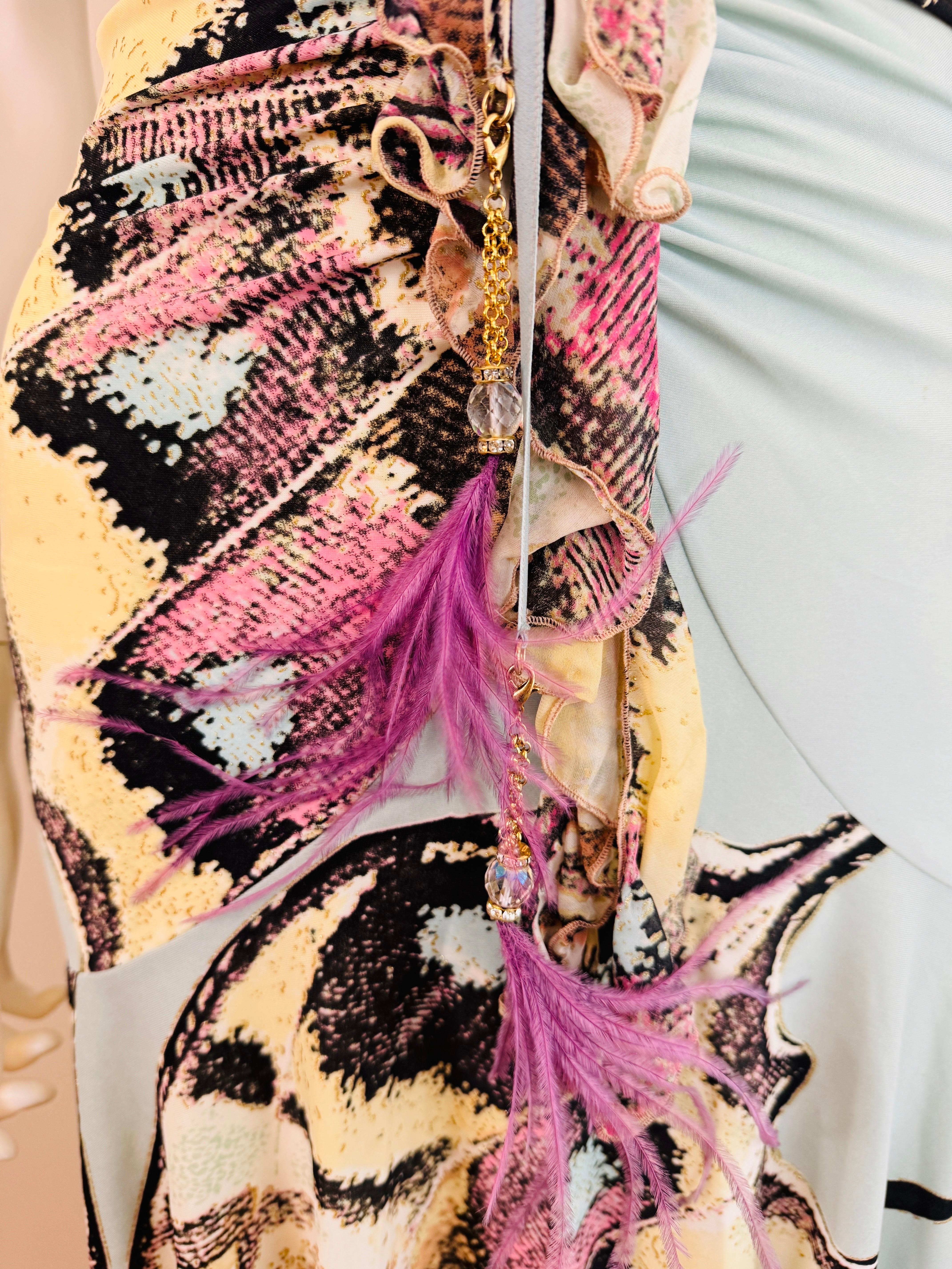 Vintage S/S 2004 Y2K Roberto Cavalli Butterfly Animal Print Midi Dress Feathers 2