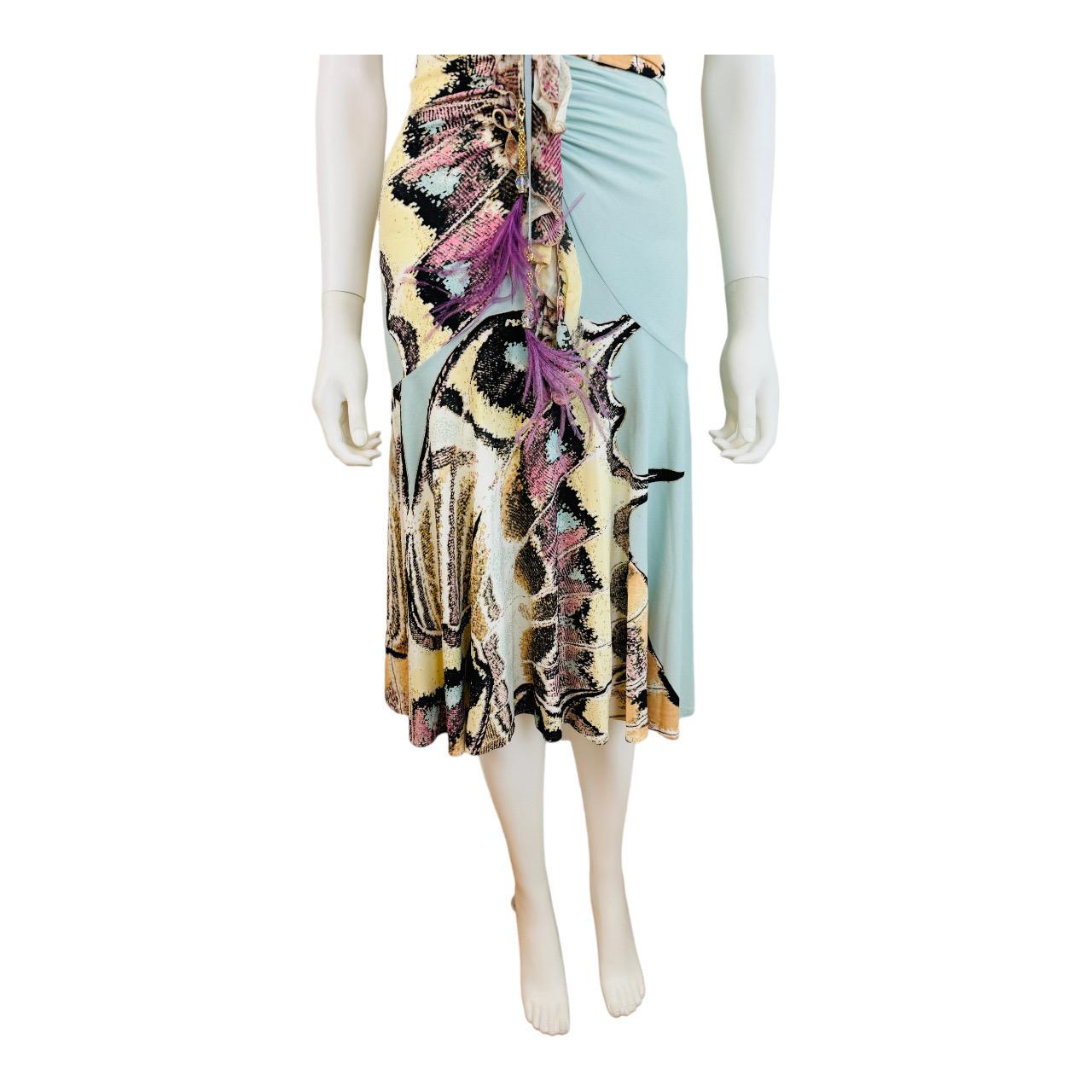 Vintage S/S 2004 Y2K Roberto Cavalli Butterfly Animal Print Midi Dress Feathers 3