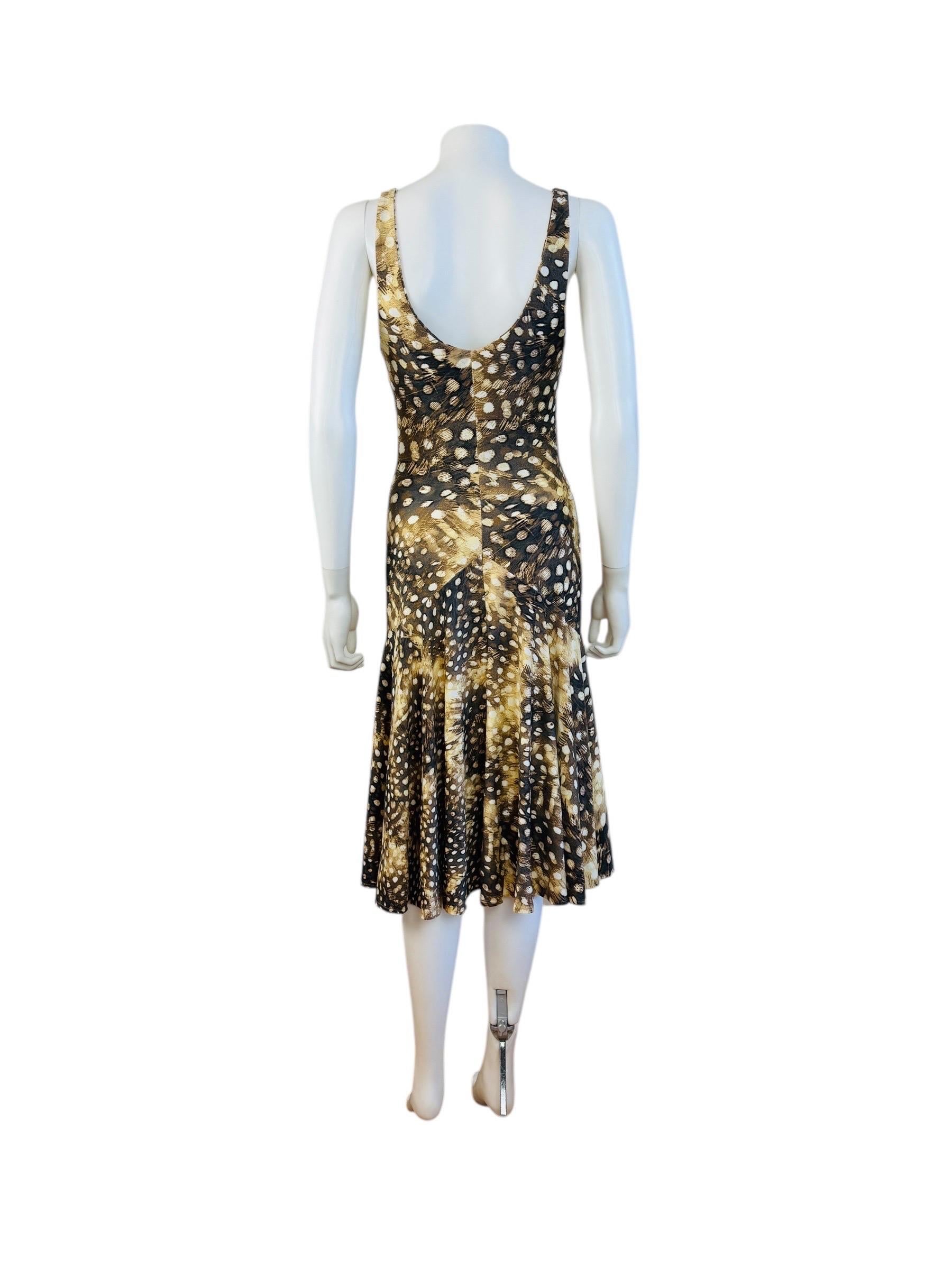 Vintage S/S 2004 Y2K Roberto Cavalli Feather Ruched Midi Dress For Sale 5