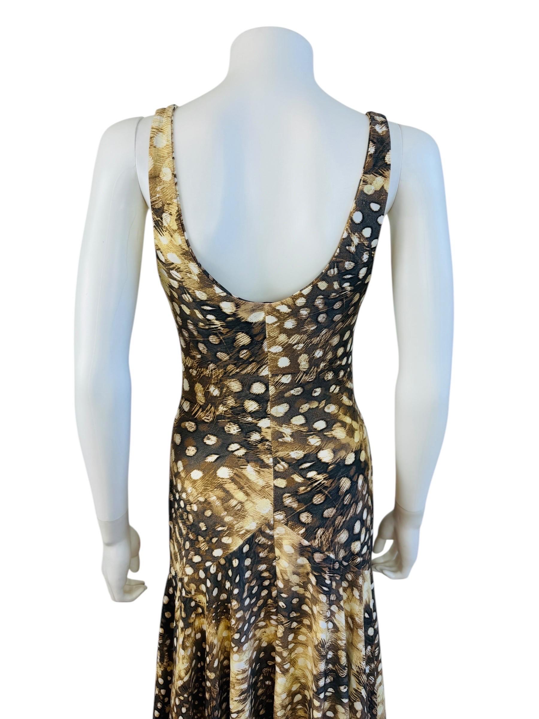 Vintage S/S 2004 Y2K Roberto Cavalli Feather Ruched Midi Dress For Sale 6