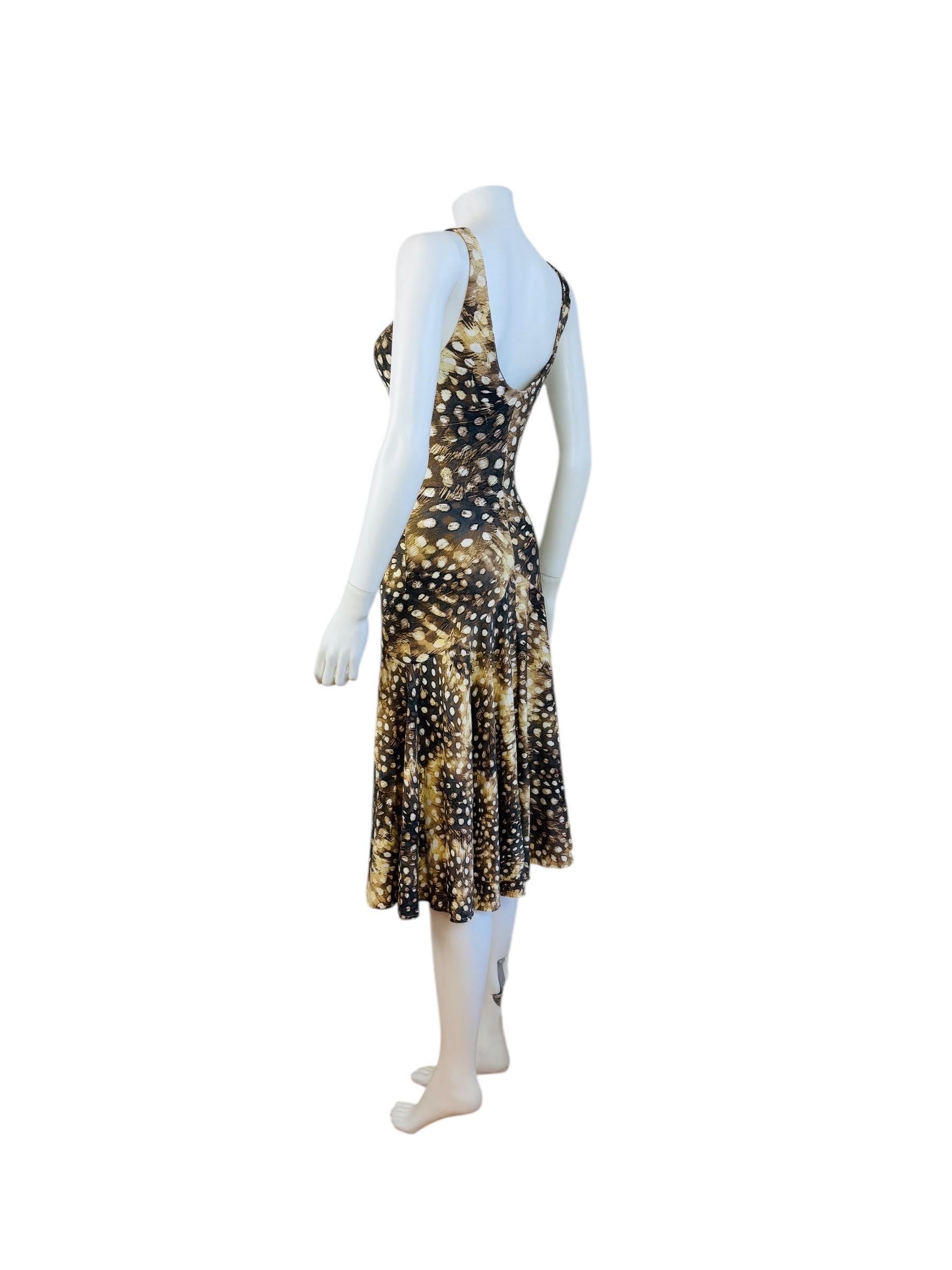 Vintage S/S 2004 Y2K Roberto Cavalli Feather Ruched Midi Dress For Sale 4