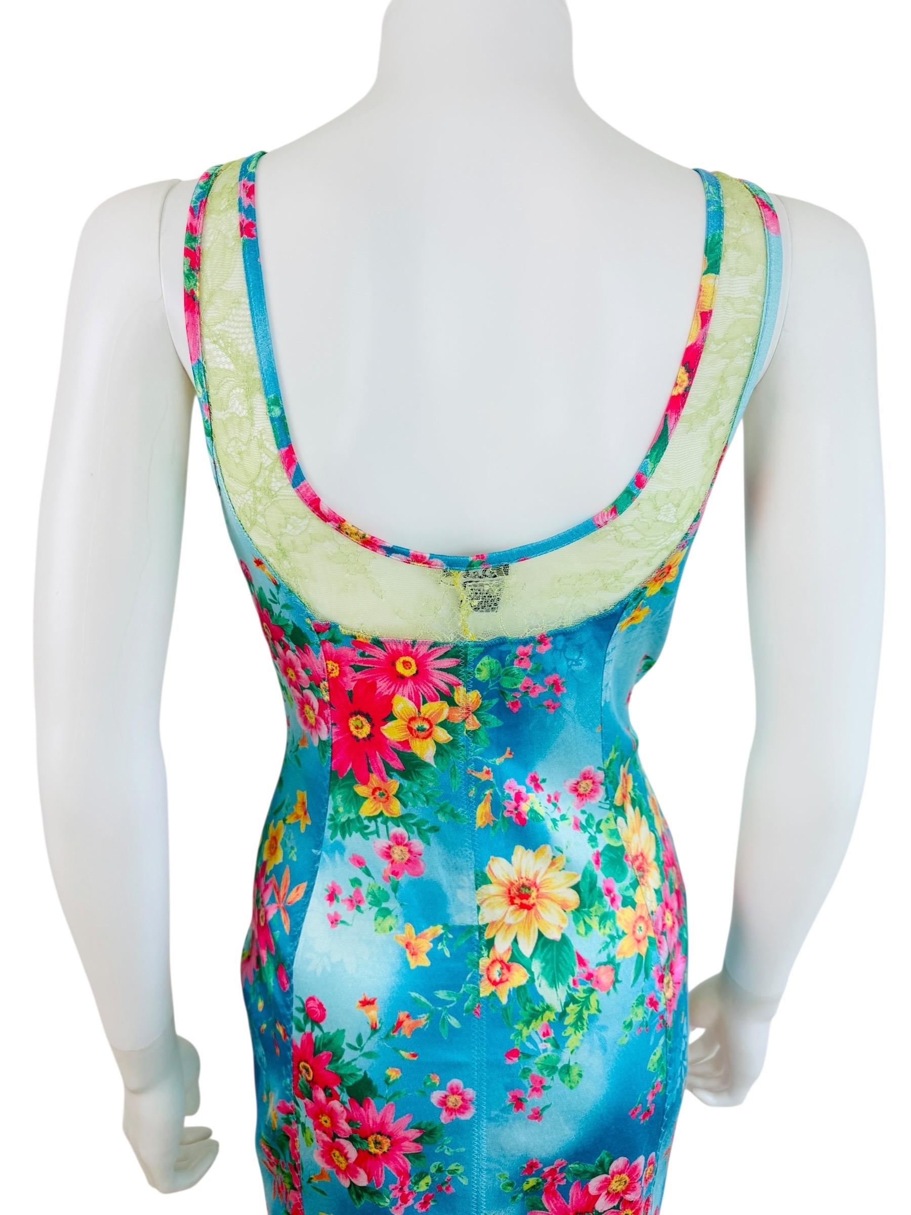 Vintage S/S 2005 D&G Dolce + Gabbana Türkisblaues geblümtes Stretch-Bodycon-Kleid im Angebot 6