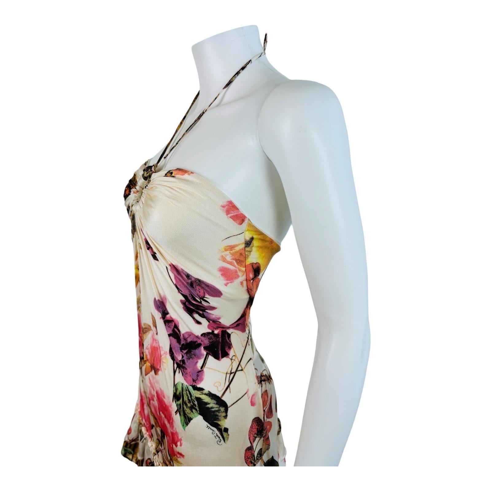 Vintage S/S 2005 Roberto Cavalli Floral Fruit Tiger Print Halter Mini Dress 2