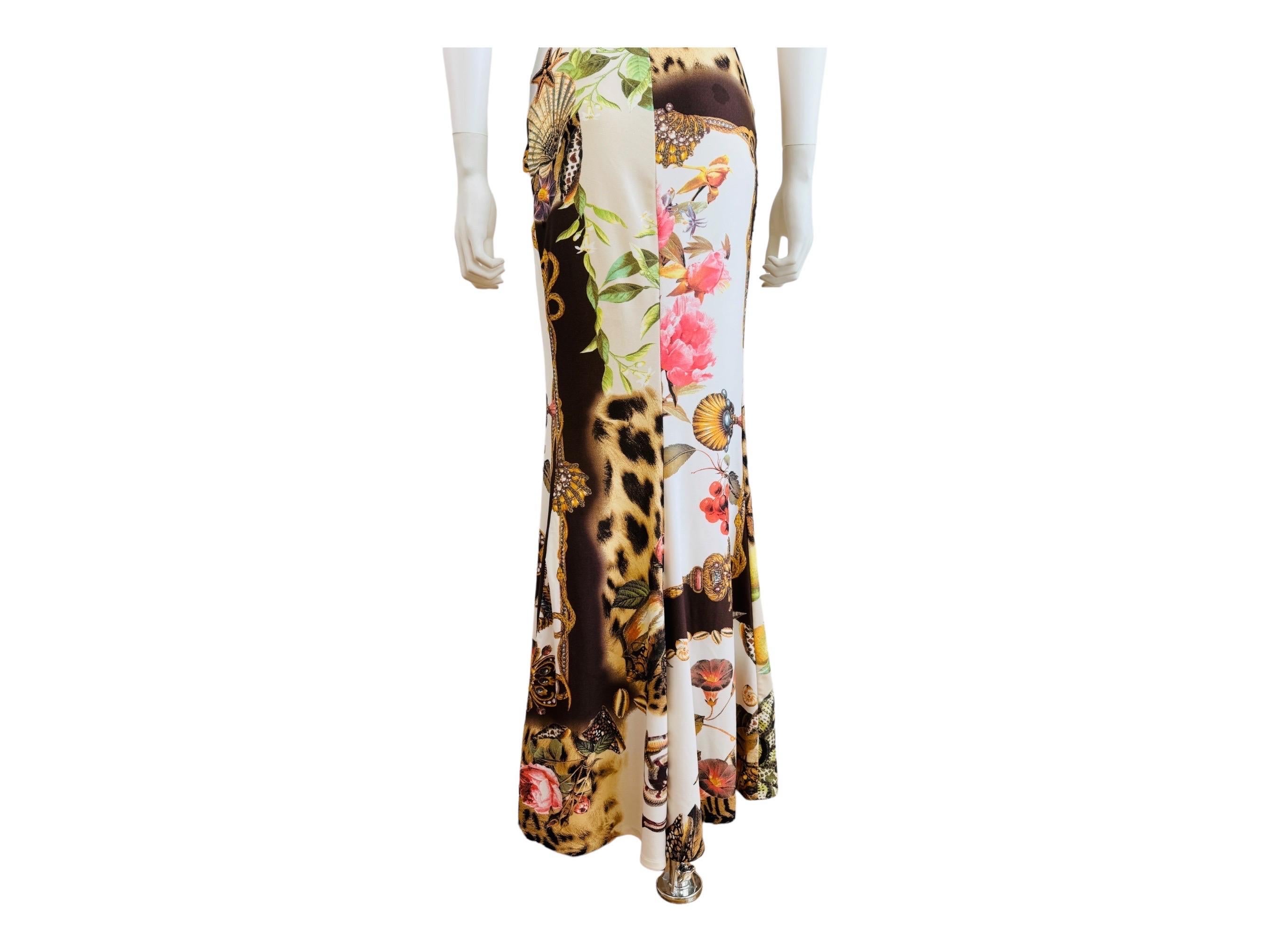 Vintage S/S 2005 Roberto Cavalli Halter Maxi Dress Gown Floral Leopard Seashell 4