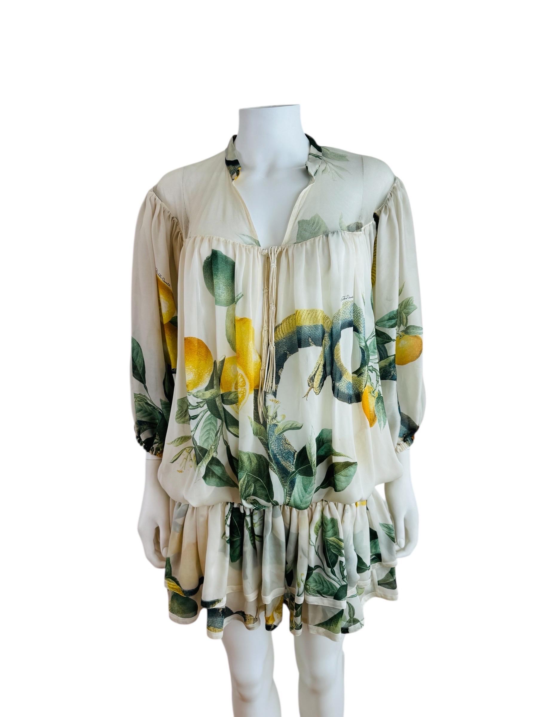 Vintage S/S 2005 Roberto Cavalli Pasarela Limón Serpiente Seda Mini Vestido en Bueno estado para la venta en Denver, CO