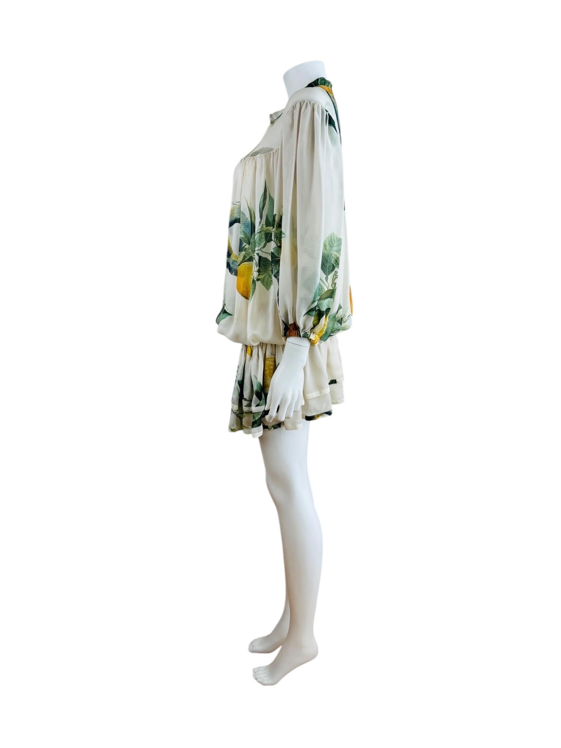 Vintage S/S 2005 Roberto Cavalli Pasarela Limón Serpiente Seda Mini Vestido en venta 1