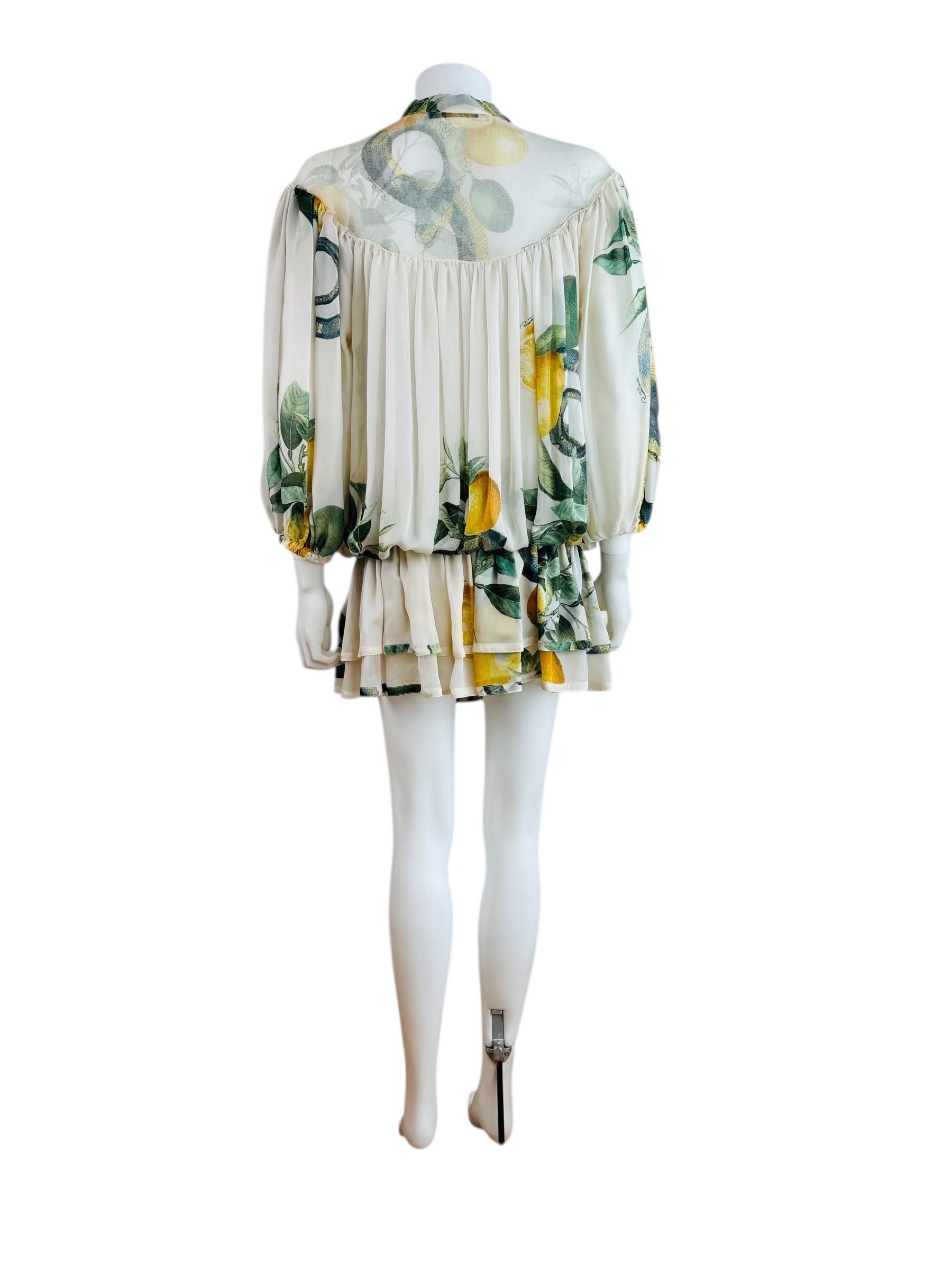 Vintage S/S 2005 Roberto Cavalli Pasarela Limón Serpiente Seda Mini Vestido en venta 3