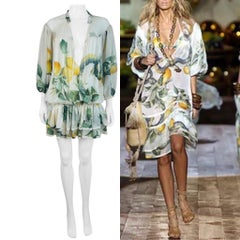 Vintage S/S 2005 Roberto Cavalli Pasarela Limón Serpiente Seda Mini Vestido