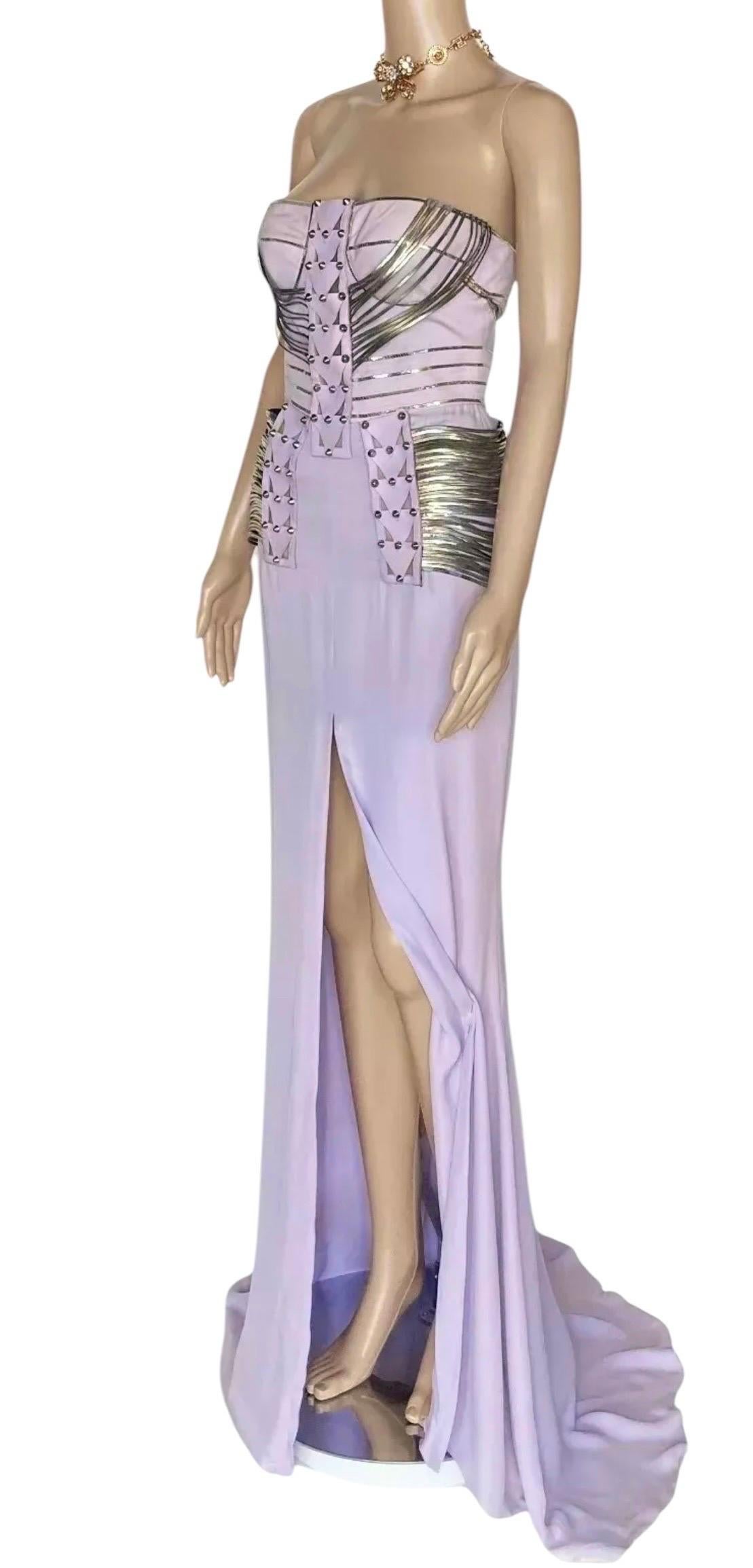Vintage S/S 2010 Look# 47 Versace Embellished Long Dress Gown 40 -4 For Sale 2