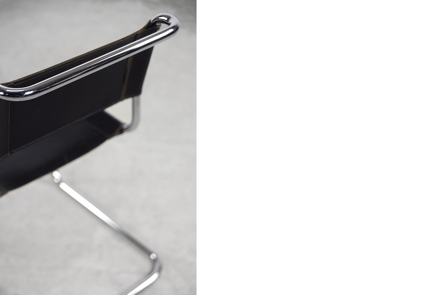 Vintage German Bauhaus Icon Black Leather & Chrome S33 Chair by Mart Stam, 1960s For Sale 4