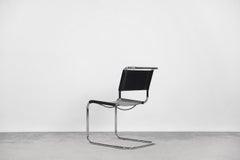 Vintage German Bauhaus Icon Black Leather & Chrome S33 Chair by Mart Stam, 1960s