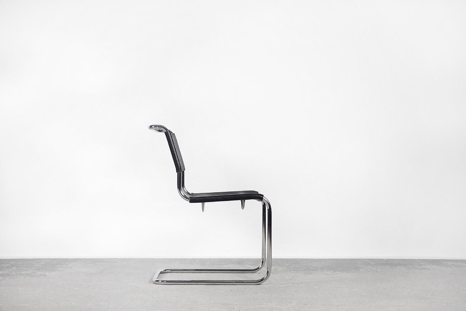 Vintage German Bauhaus Icon Black Leather & Chrome S33 Chair by Mart Stam, 1960s For Sale 5
