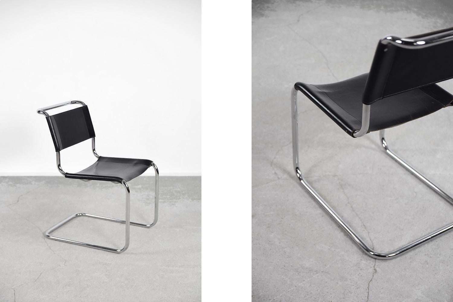 Vintage German Bauhaus Icon Black Leather & Chrome S33 Chair by Mart Stam, 1960s In Good Condition For Sale In Warszawa, Mazowieckie
