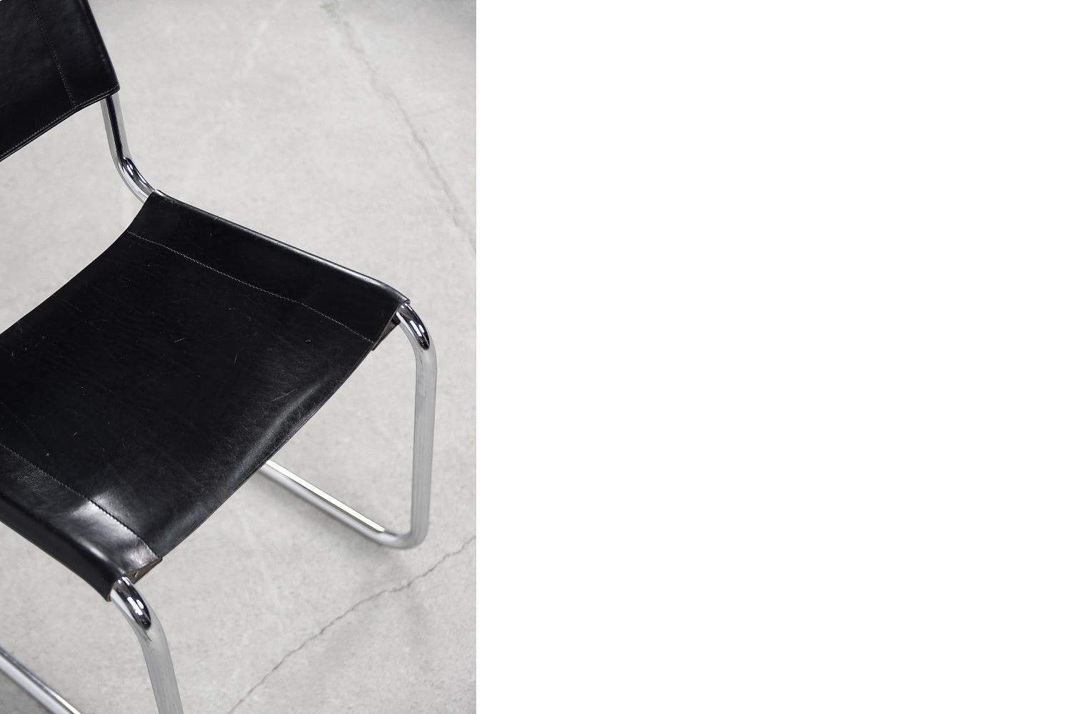 Mid-20th Century Vintage German Bauhaus Icon Black Leather & Chrome S33 Chair by Mart Stam, 1960s For Sale