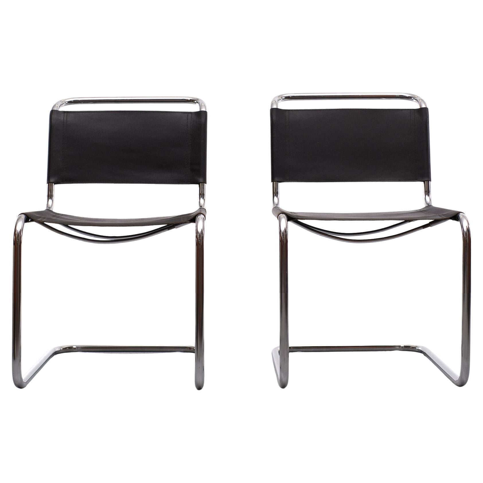 Chrome tubular cantilever chair steel frame floating chair black leather design classic, Dutch Design! Late in the twenties Mart Stam was guest lecturer at the Bauhaus (’28 & ’29) where Marcel Breuer became “inspired” by Stam’s designs similar