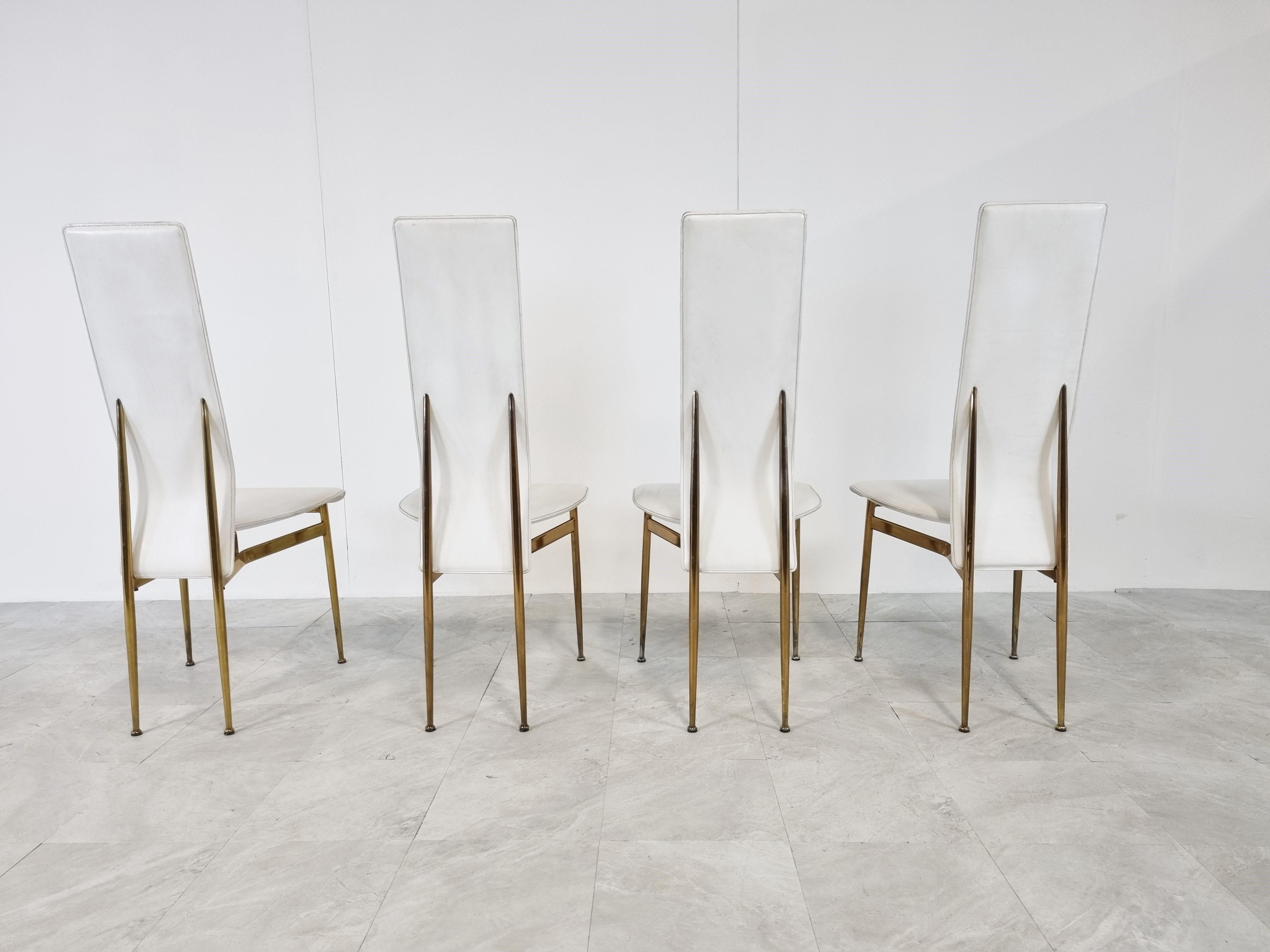 Brass Vintage S44 Dining Chairs by Giancarlo Vegni for Fasem, Set of 4, 1980s