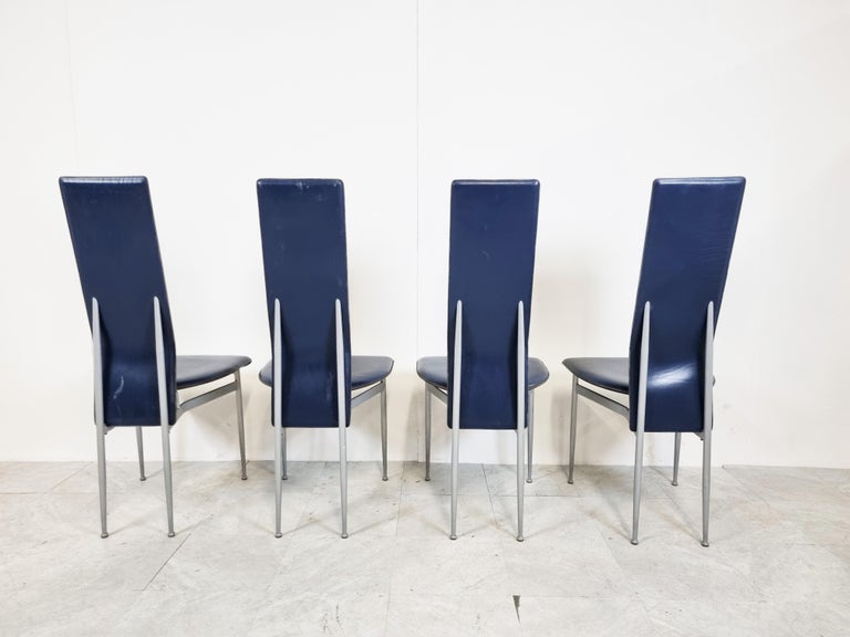 Leather Vintage S44 Dining Chairs by Giancarlo Vegni for Fasem, Set of 4, 1980s For Sale