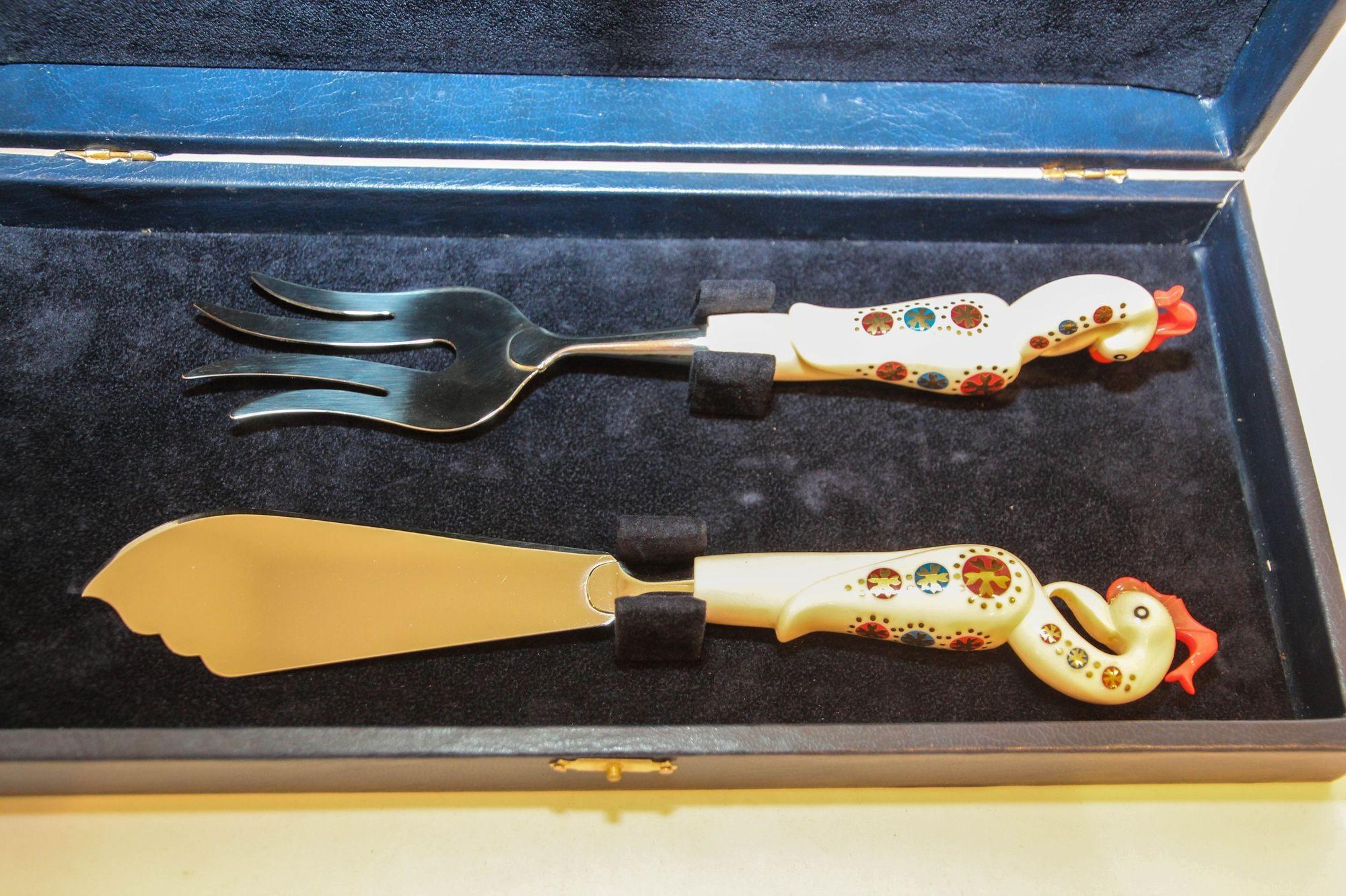 Vintage S&A Haddad Jezzine Horn Bird Handled 2 Pieces Carving Set in Box For Sale 7