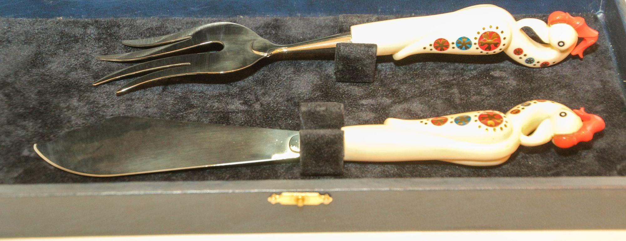 Vintage S&A Haddad Jezzine Horn Bird Handled 2 Pieces Carving Set in Box For Sale 8