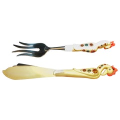 Vintage S&A Haddad Jezzine Horn Bird Handled 2 Pieces Carving Set in Box