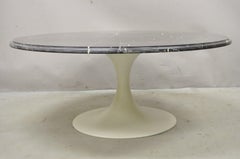 Vintage Saarinen Style White Tulip Base Round Black Marble Top Coffee Table