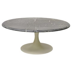 Vintage Saarinen Style White Tulip Base Round Black Marble Top Coffee Table