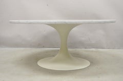 Vintage Saarinen Style White Tulip Base Round White Marble Top Coffee Table
