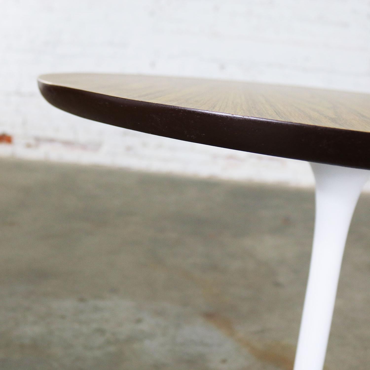Vintage Saarinen Style White Tulip Base Table Light Woodgrain Laminate Top 3