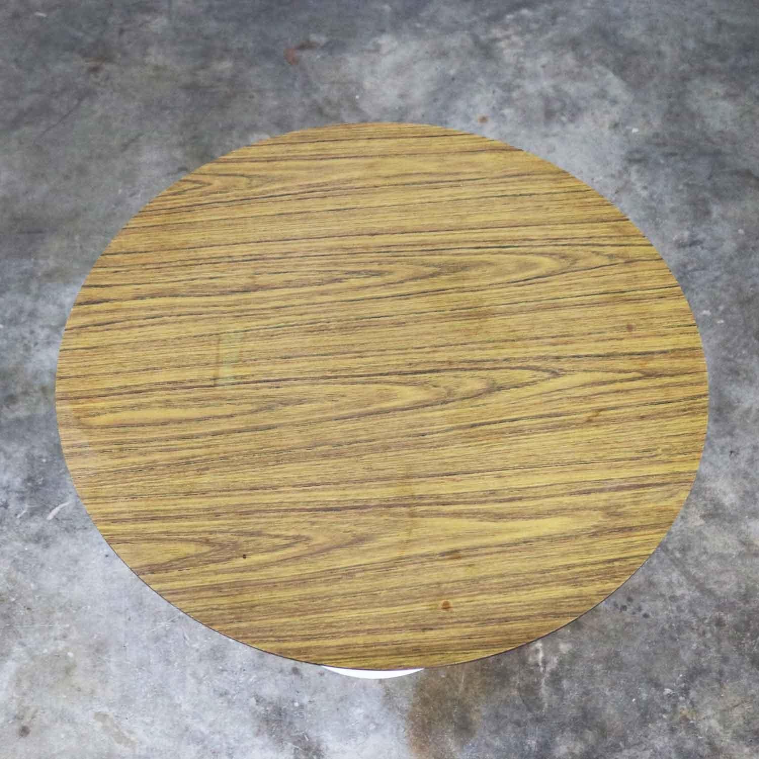 Vintage Saarinen Style White Tulip Base Table Light Woodgrain Laminate Top 5