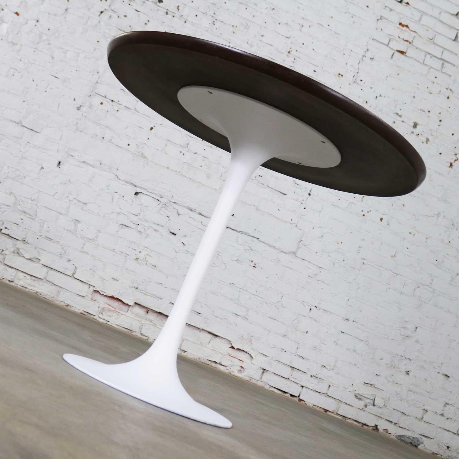 Mid-Century Modern Vintage Saarinen Style White Tulip Base Table Light Woodgrain Laminate Top