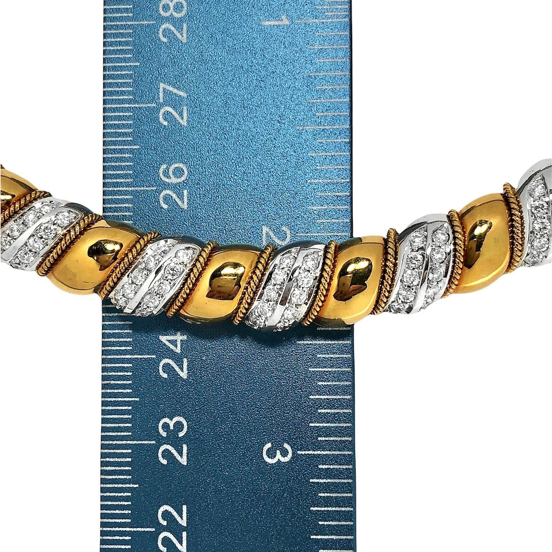 Brilliant Cut Vintage Sabbadini 18K Yellow and White Gold Necklace with Diamonds For Sale