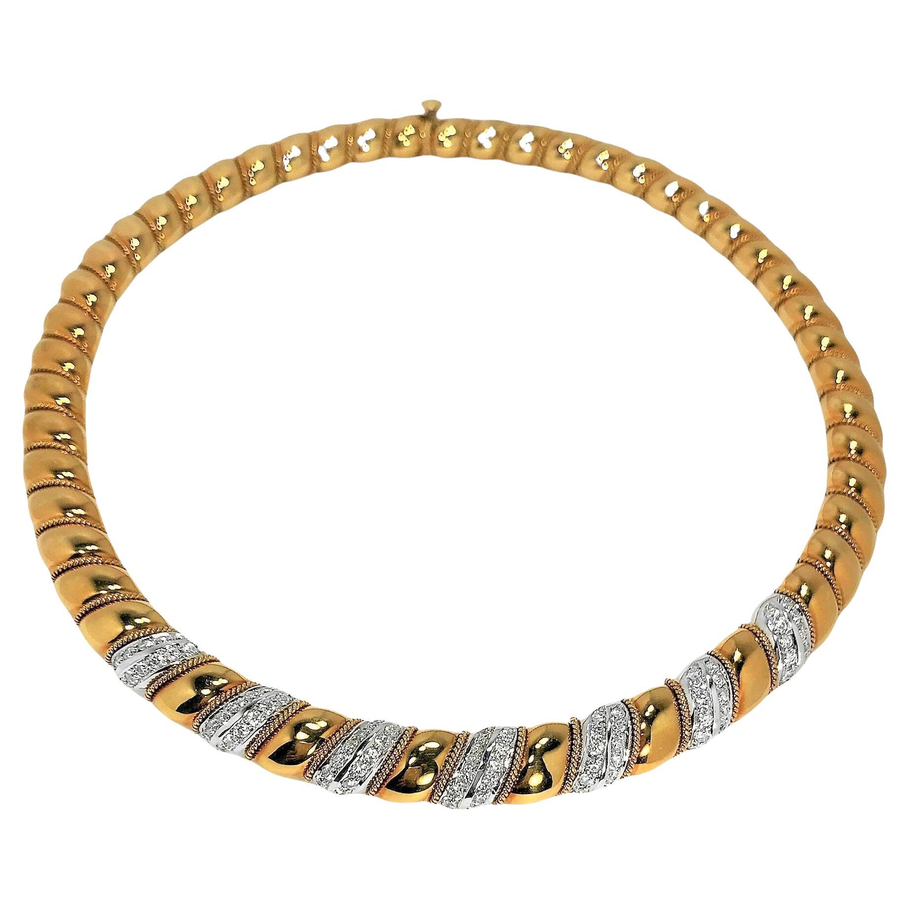 Vintage Sabbadini 18K Yellow and White Gold Necklace with Diamonds For Sale